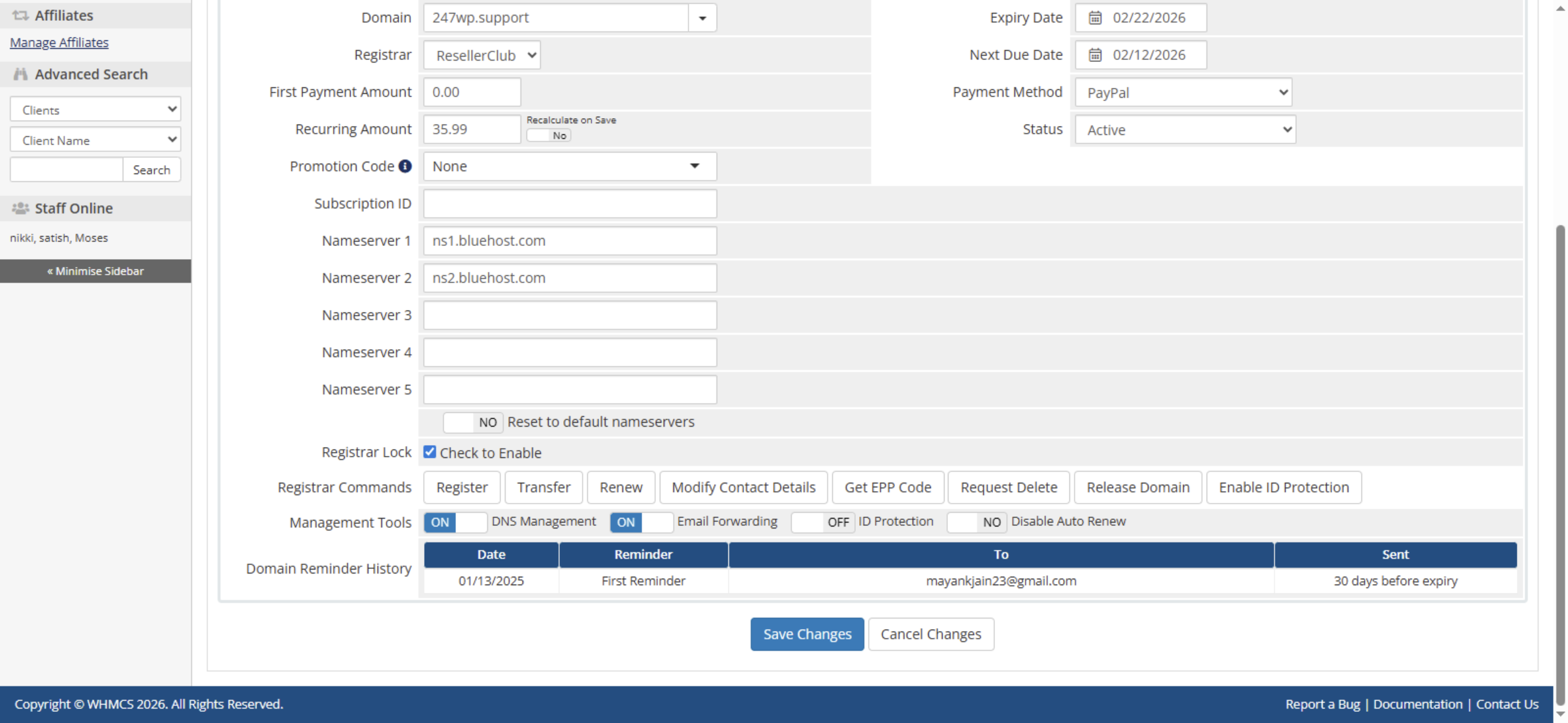 Update Nameservers in DNS Management