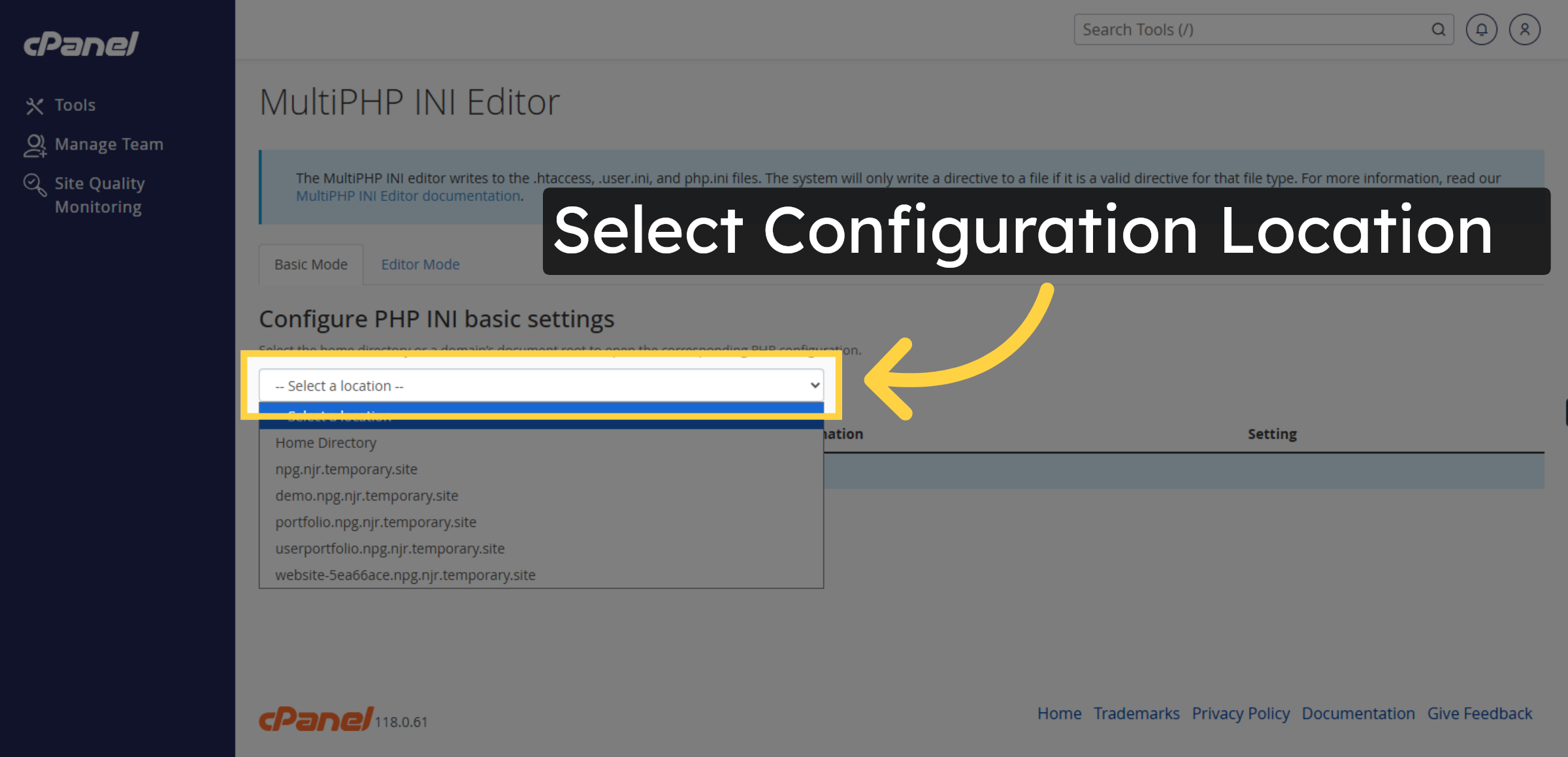 Select Configuration Location