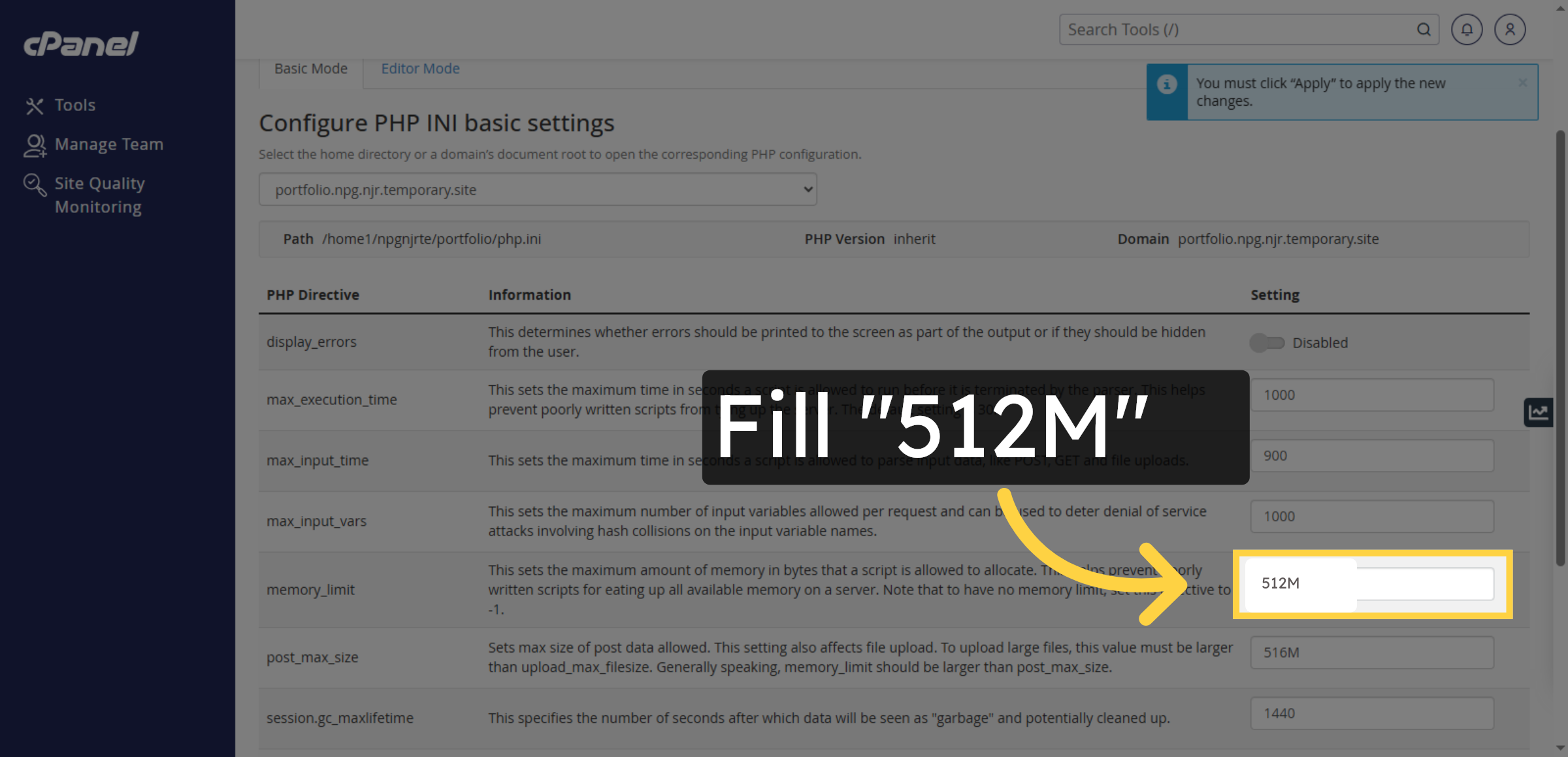 Enter New Memory Limit