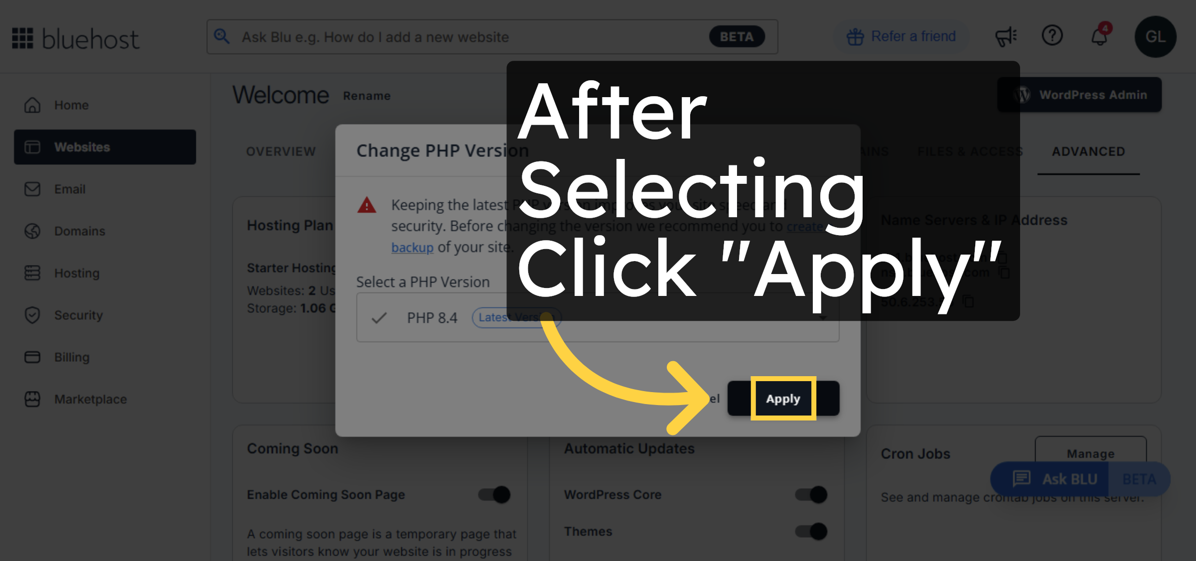 Apply PHP Version Change