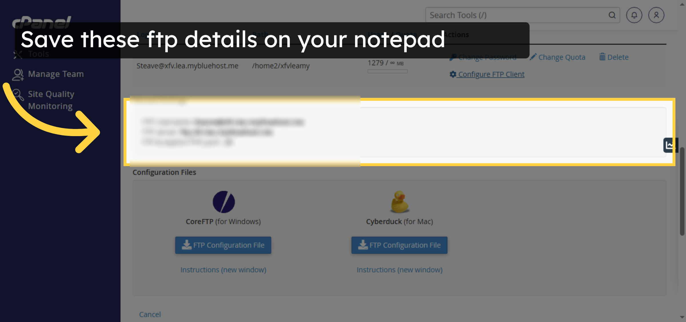 View FTP Connection Info