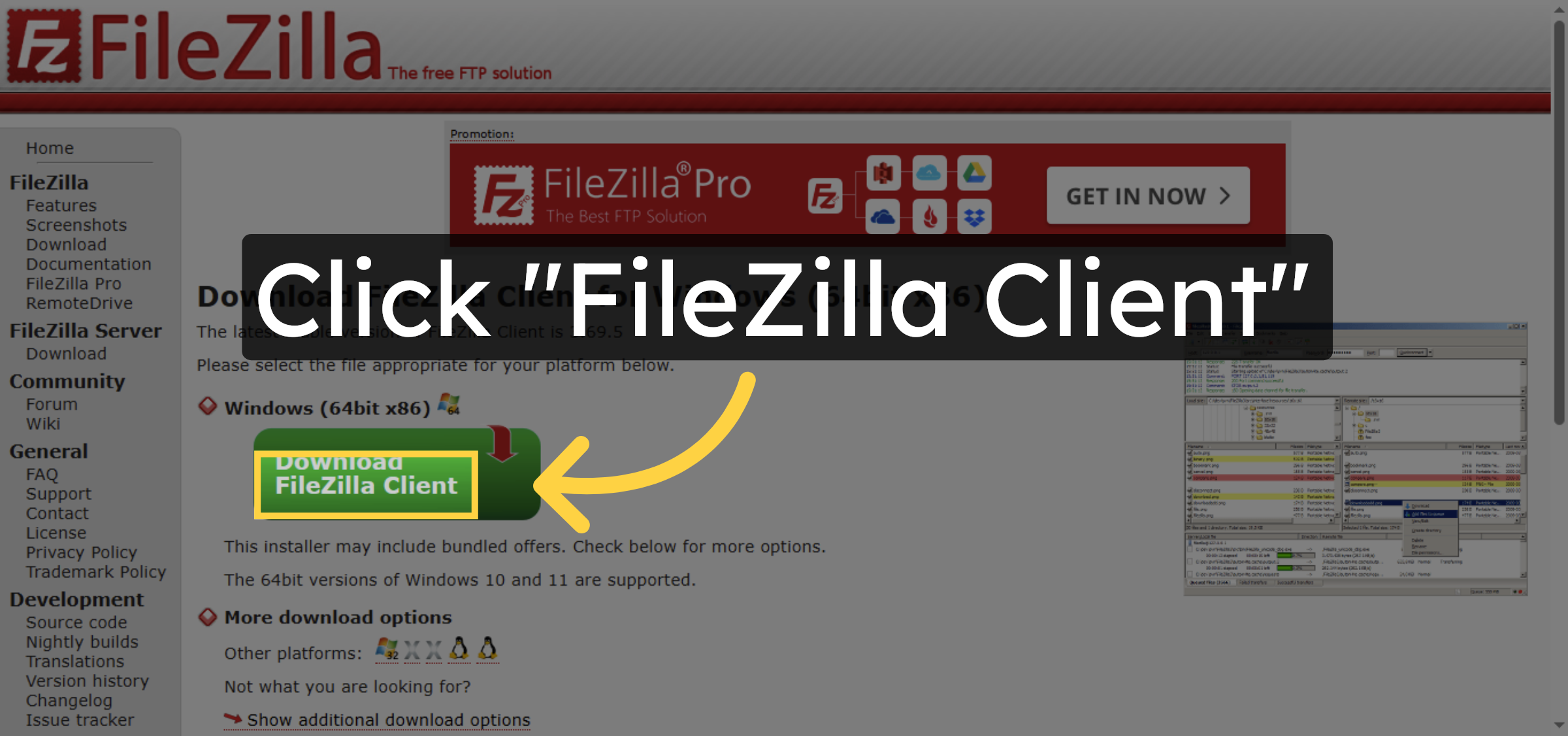Choose FileZilla Client Version