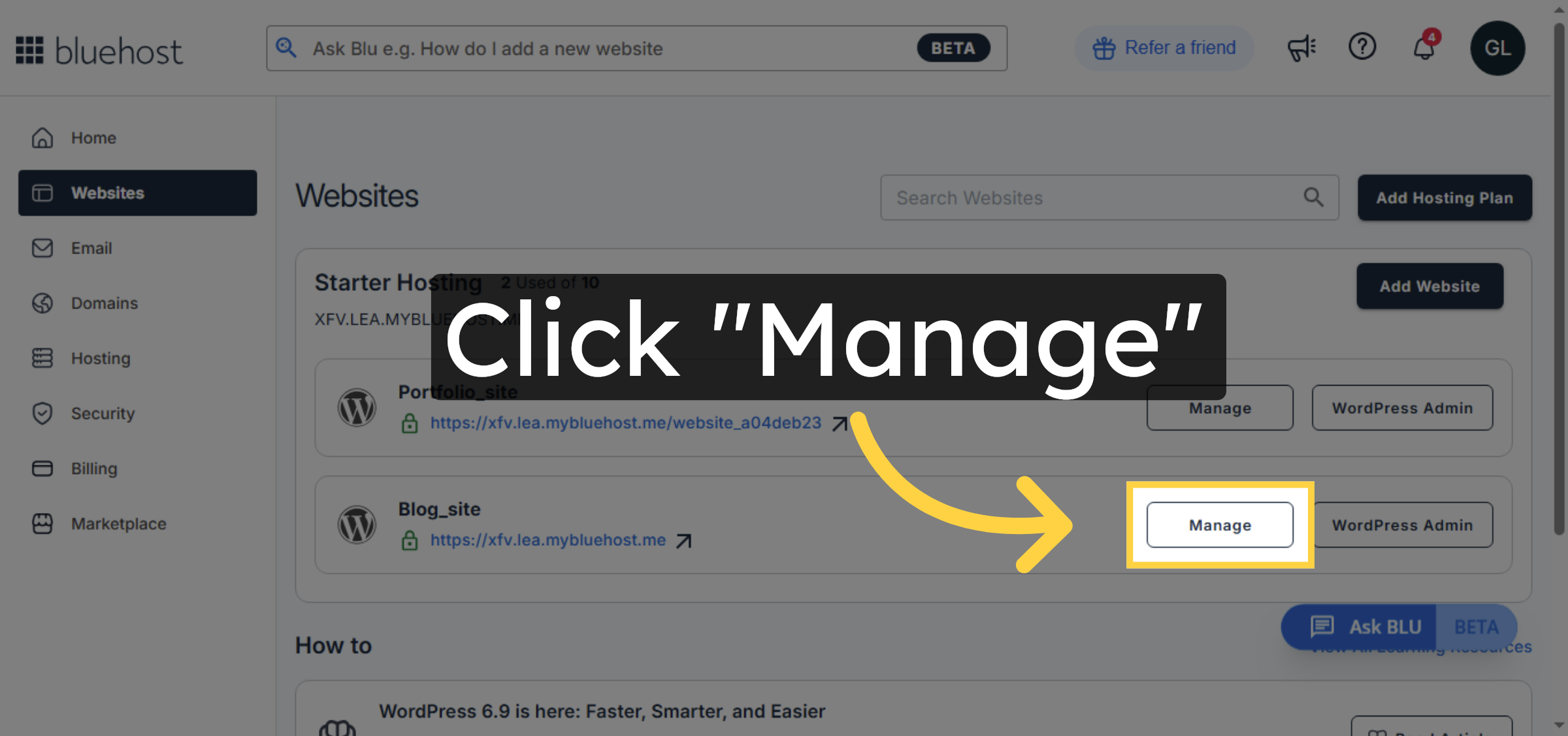 Click Manage Button