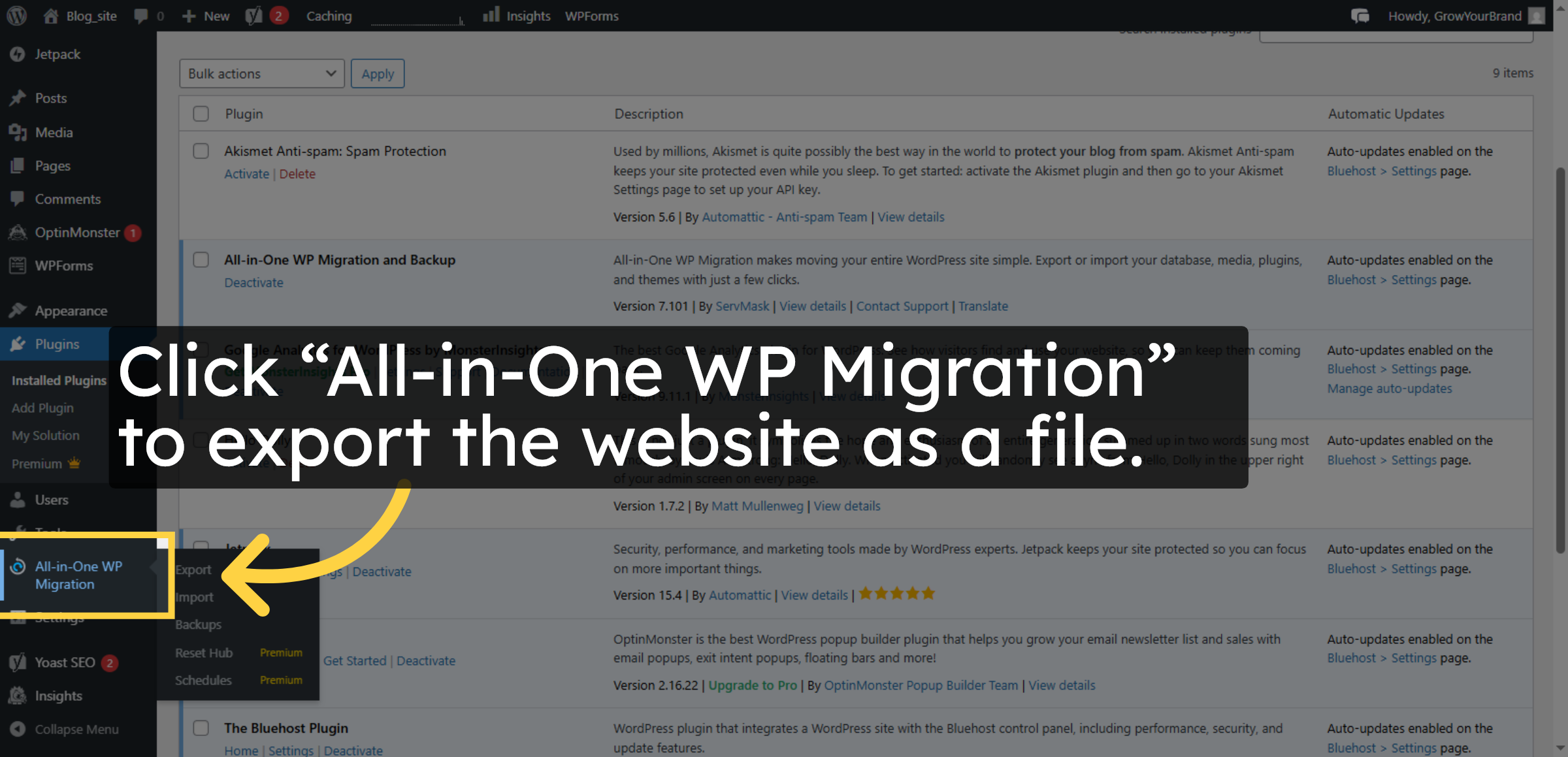 Open Migration Plugin Menu