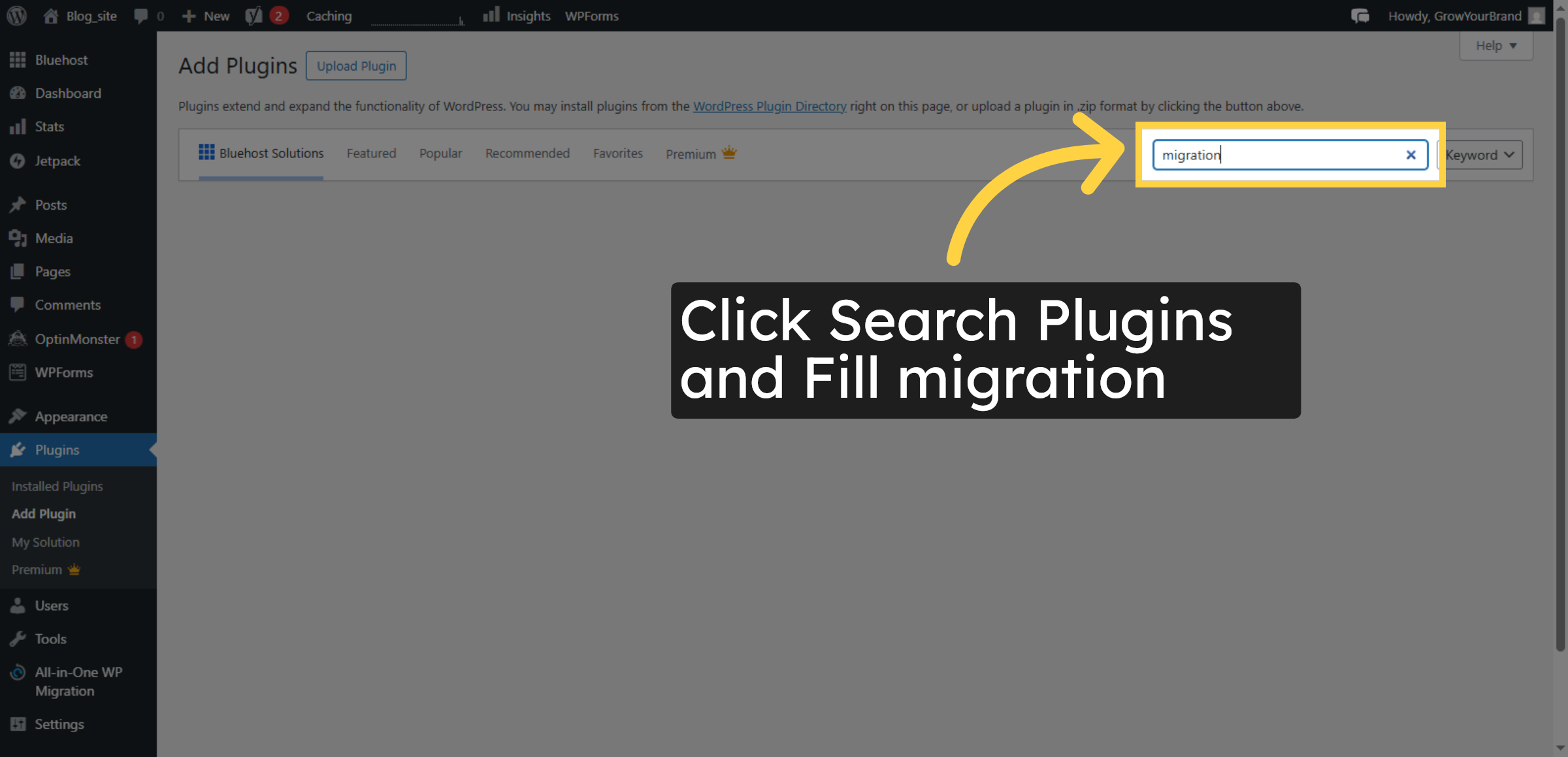 Select and Search for the Migration Plugin