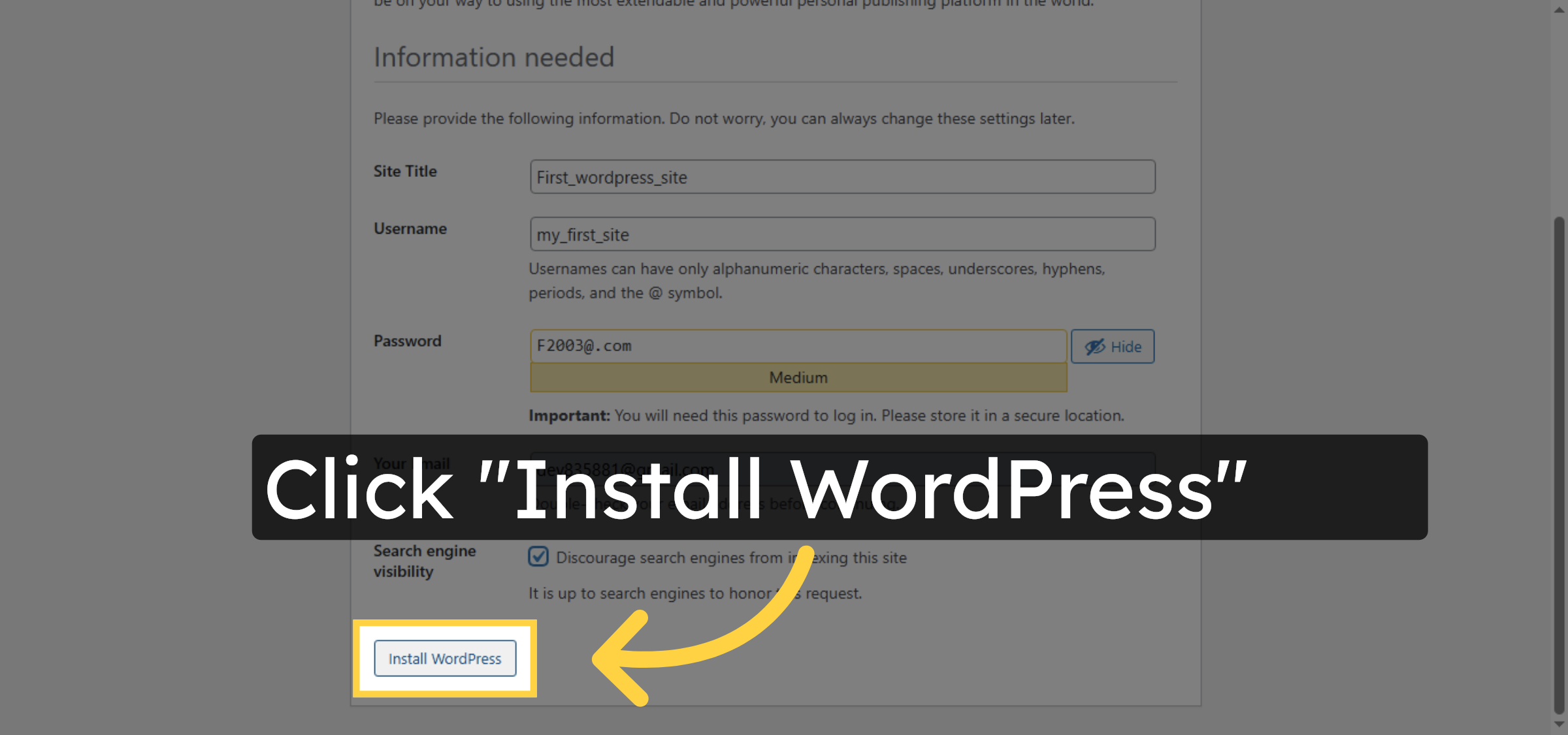 Install wordpress