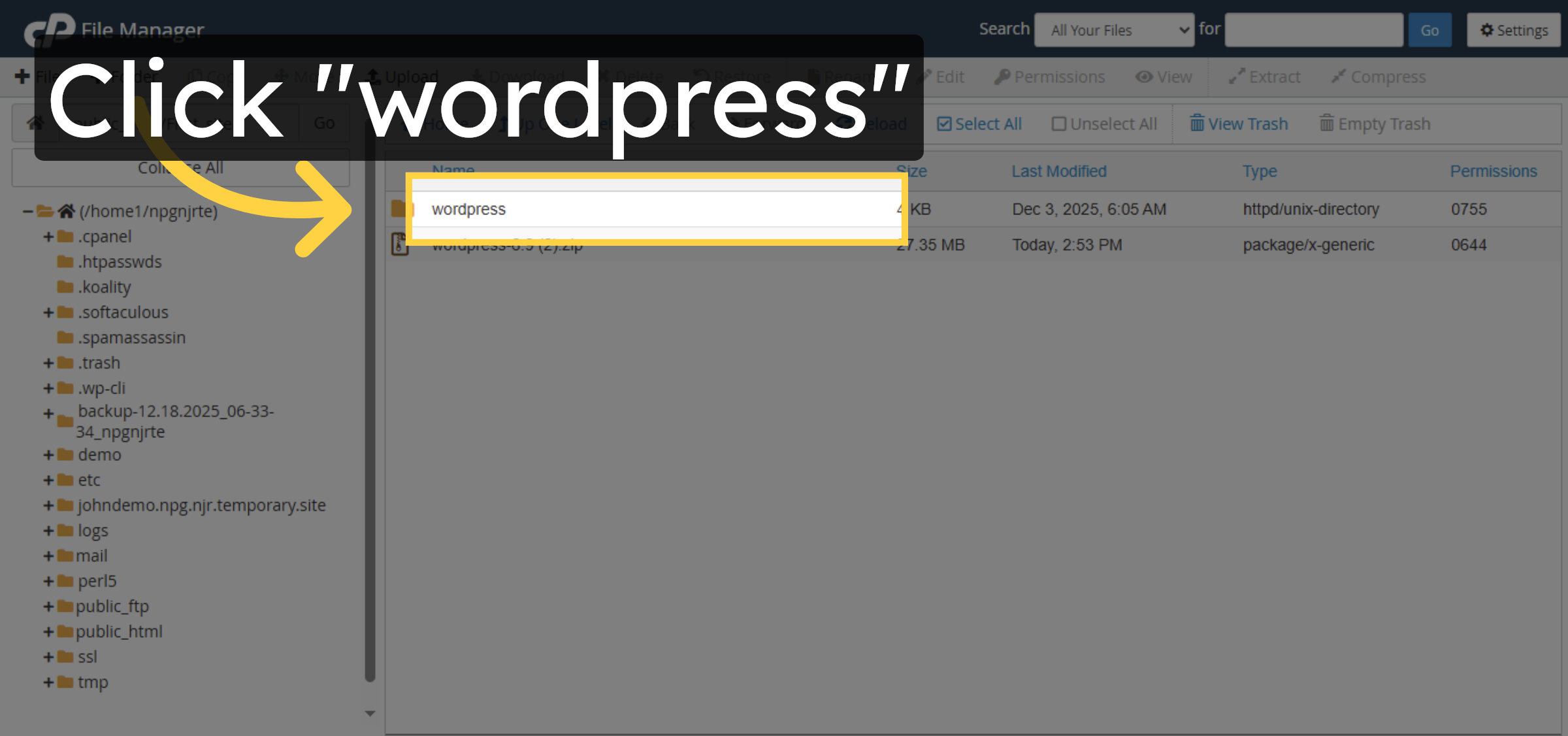 Open WordPress Subfolder