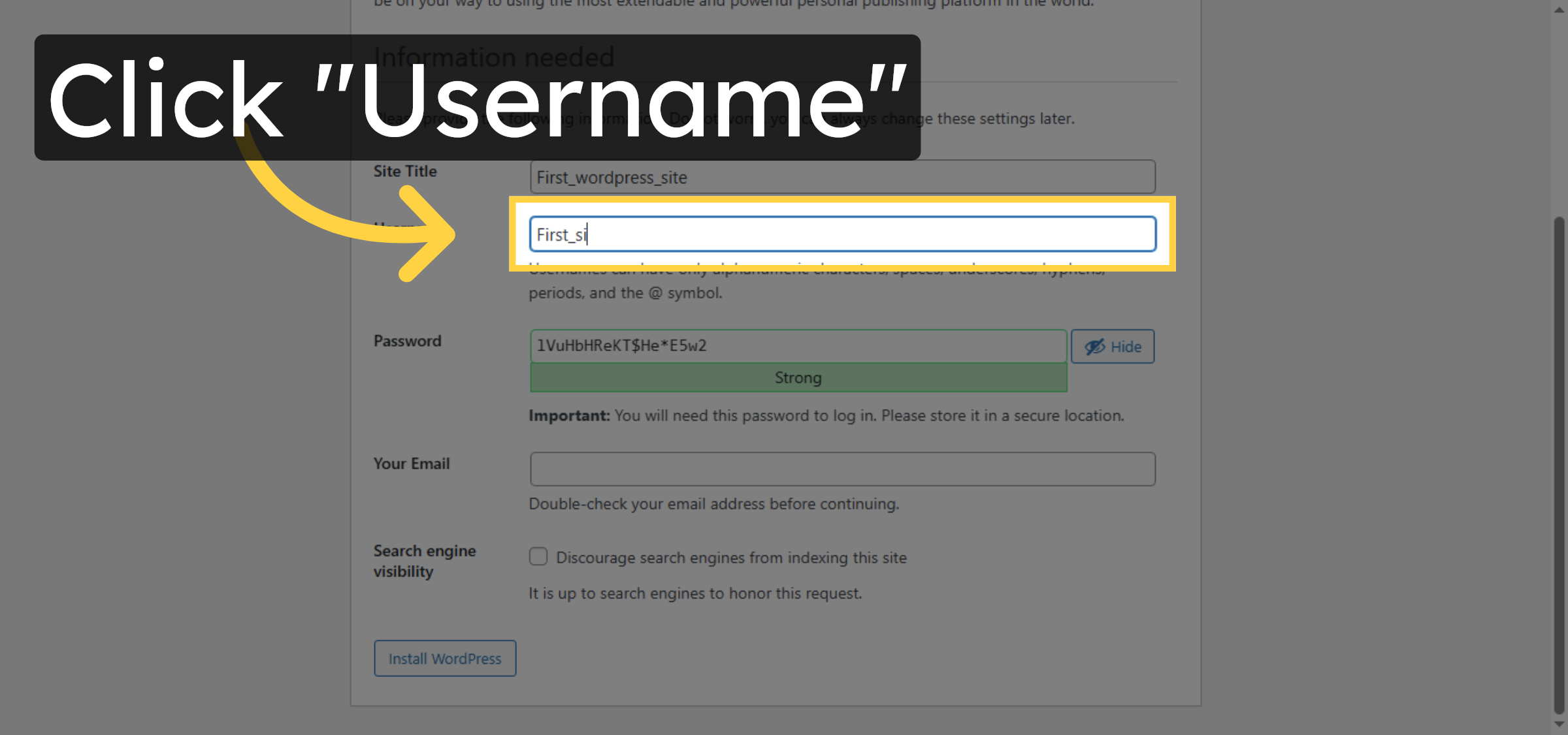 Enter Admin Username