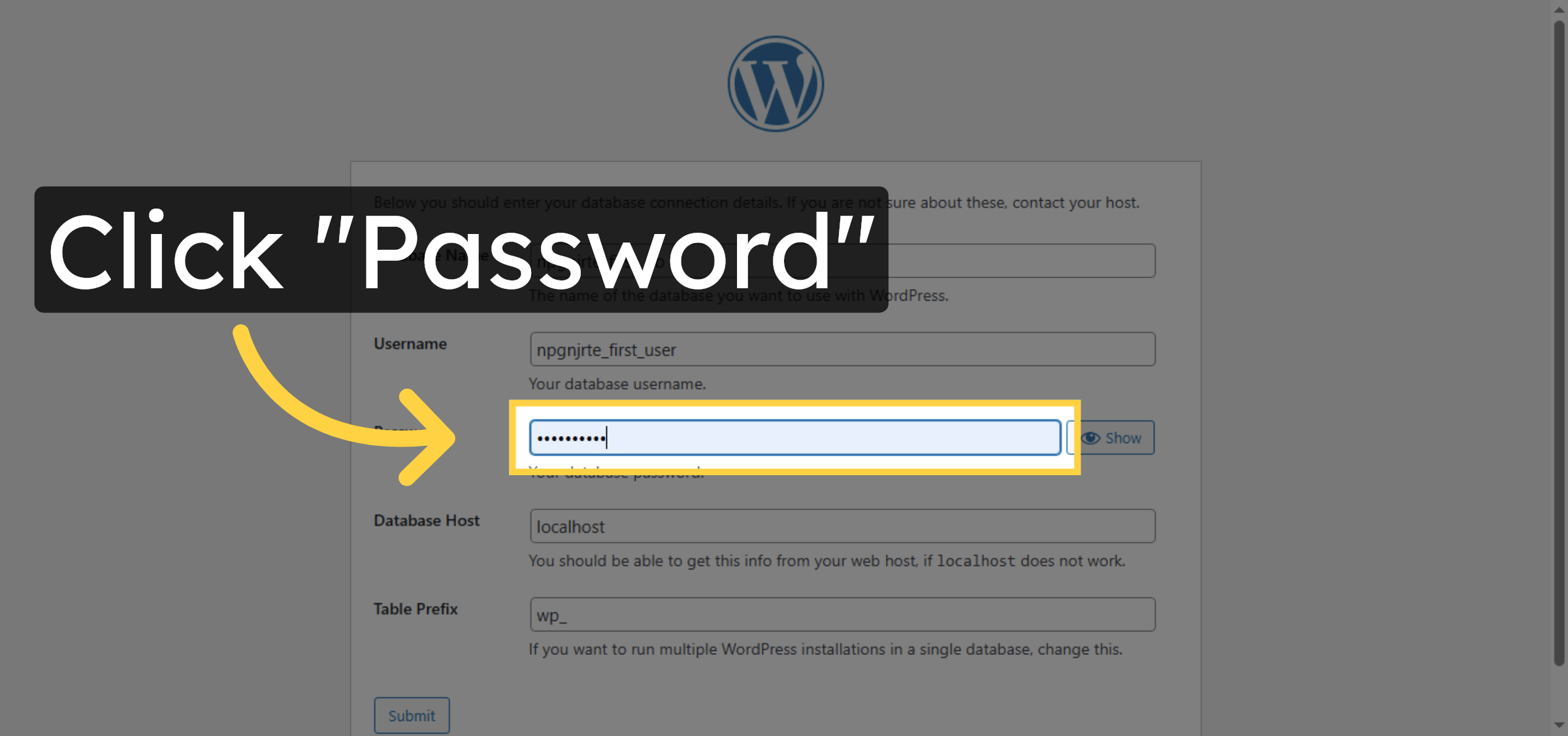 Enter Database Password