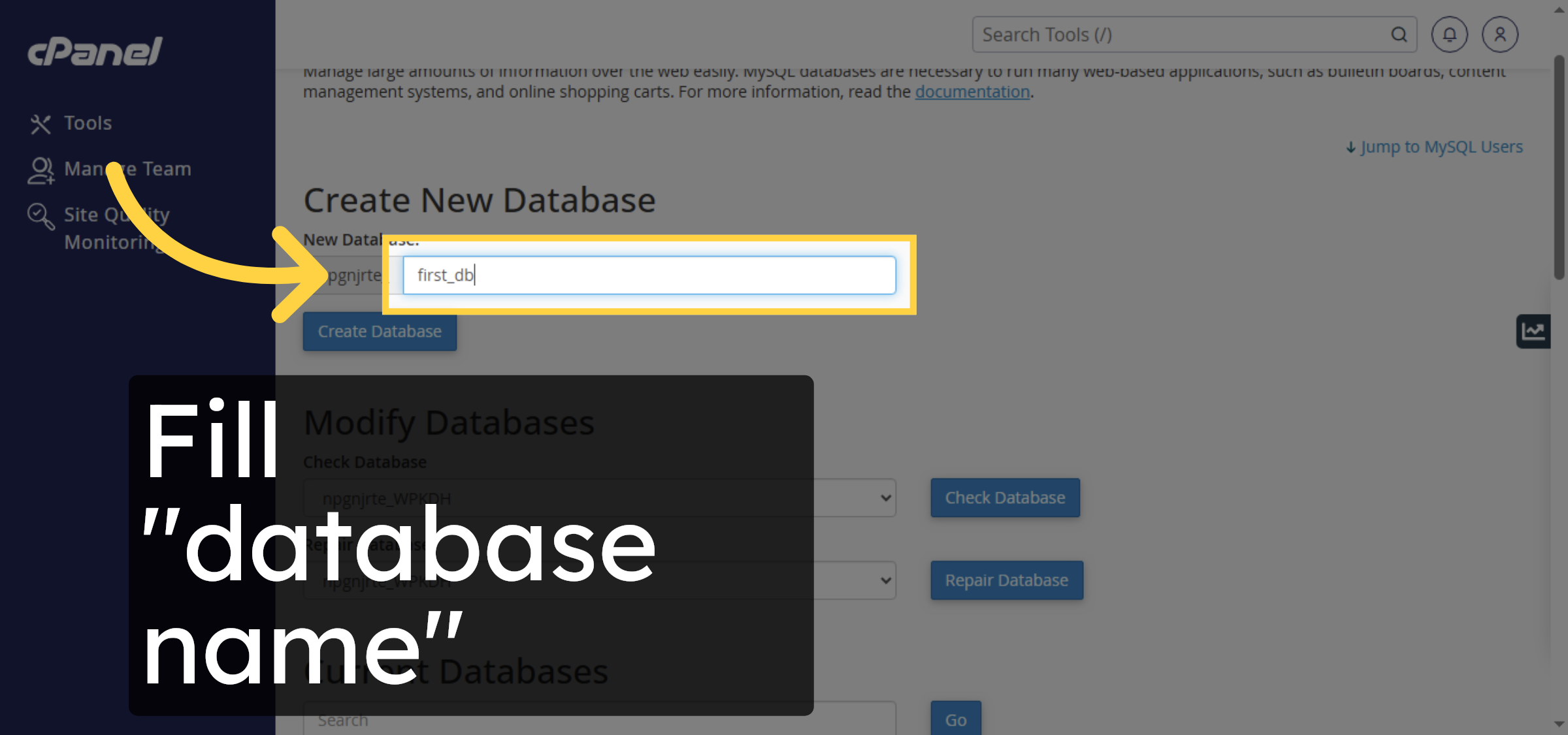 Enter Database Name