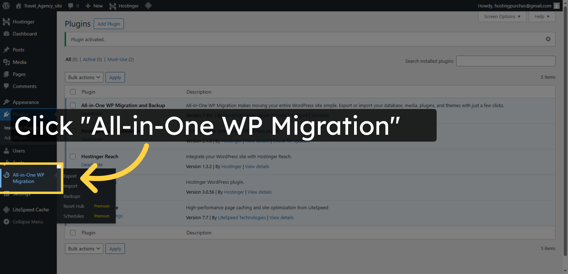 Open Migration Plugin Menu