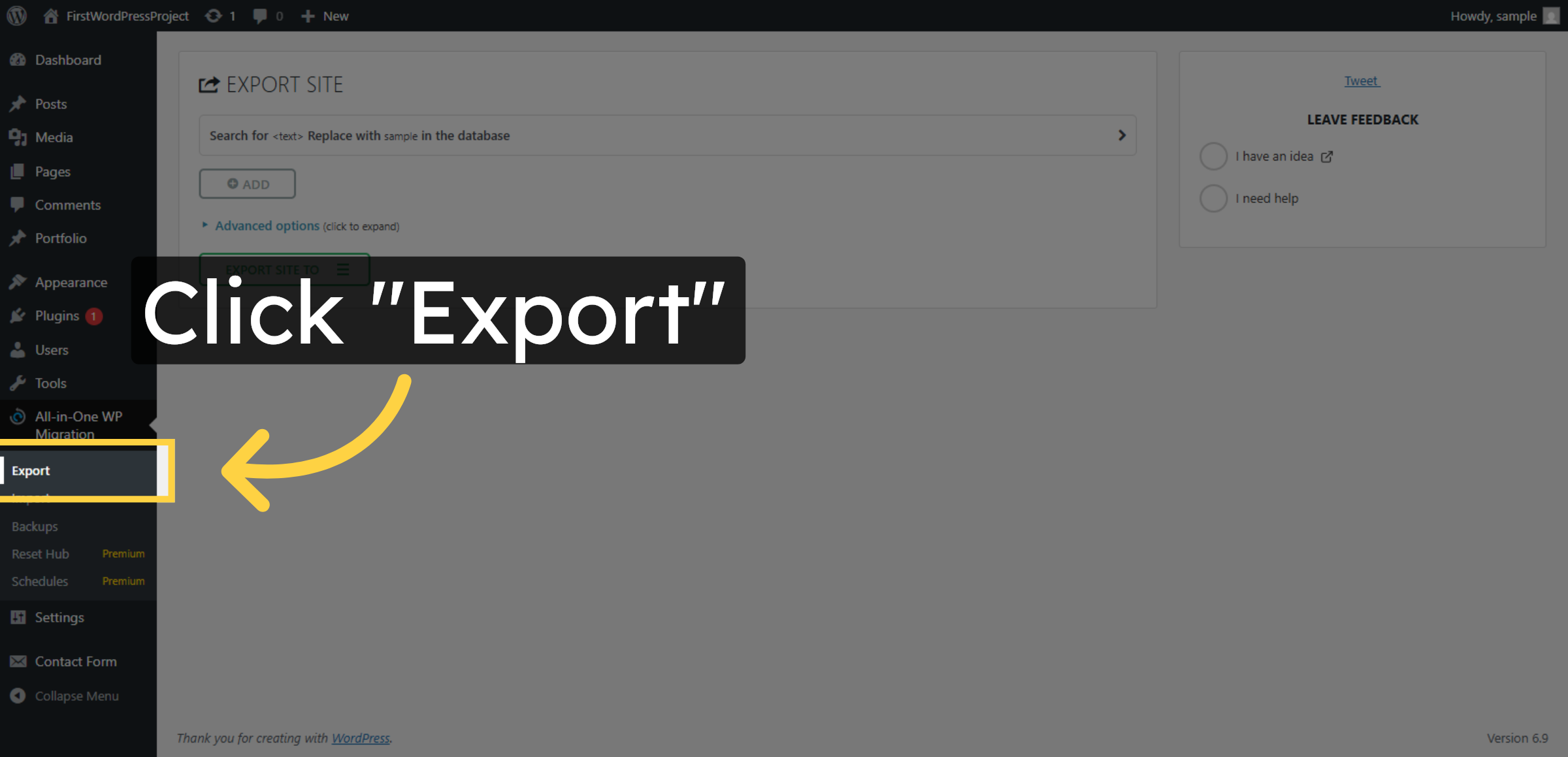 Select Export Option