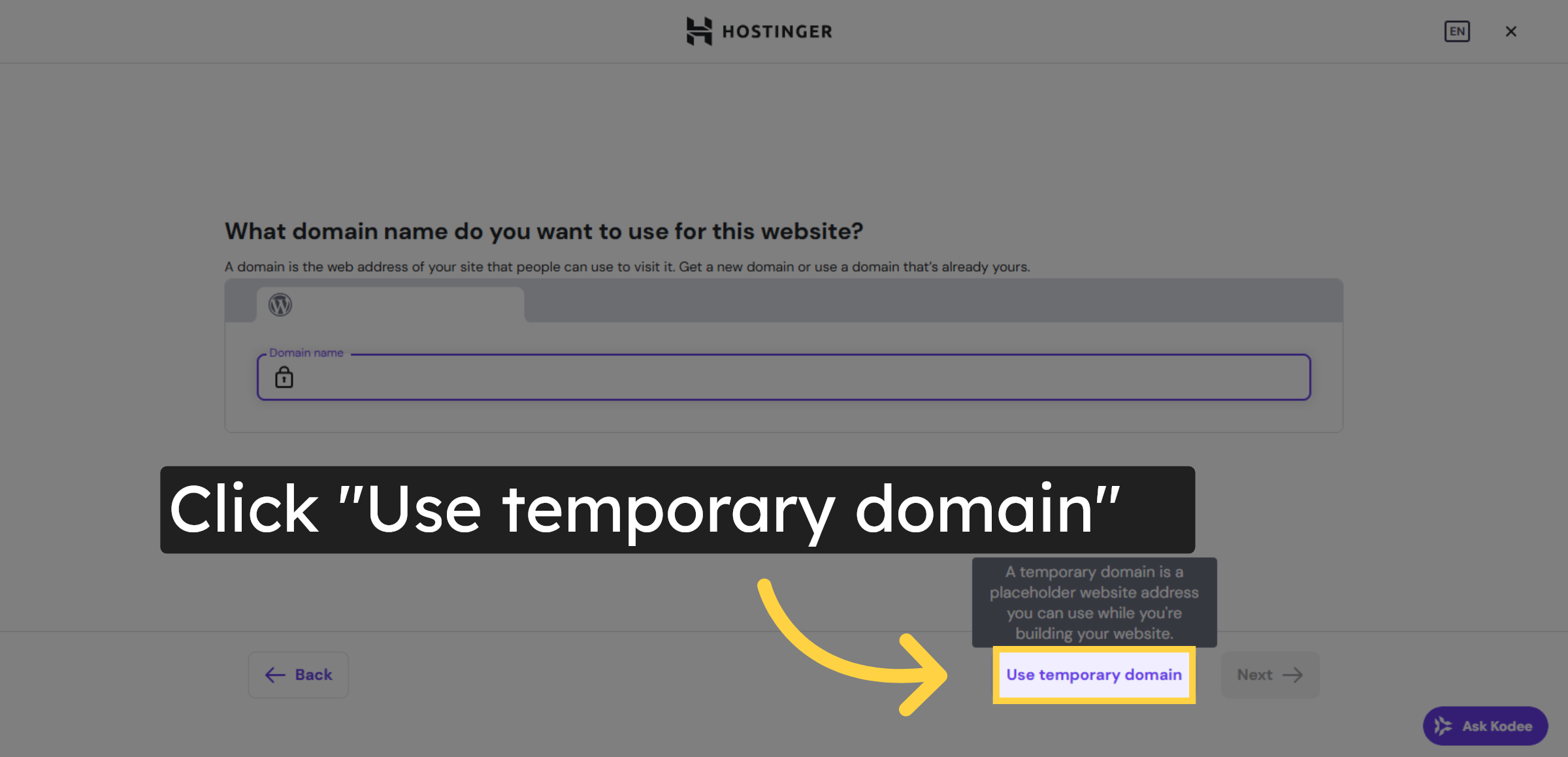 Select Temporary Domain Again