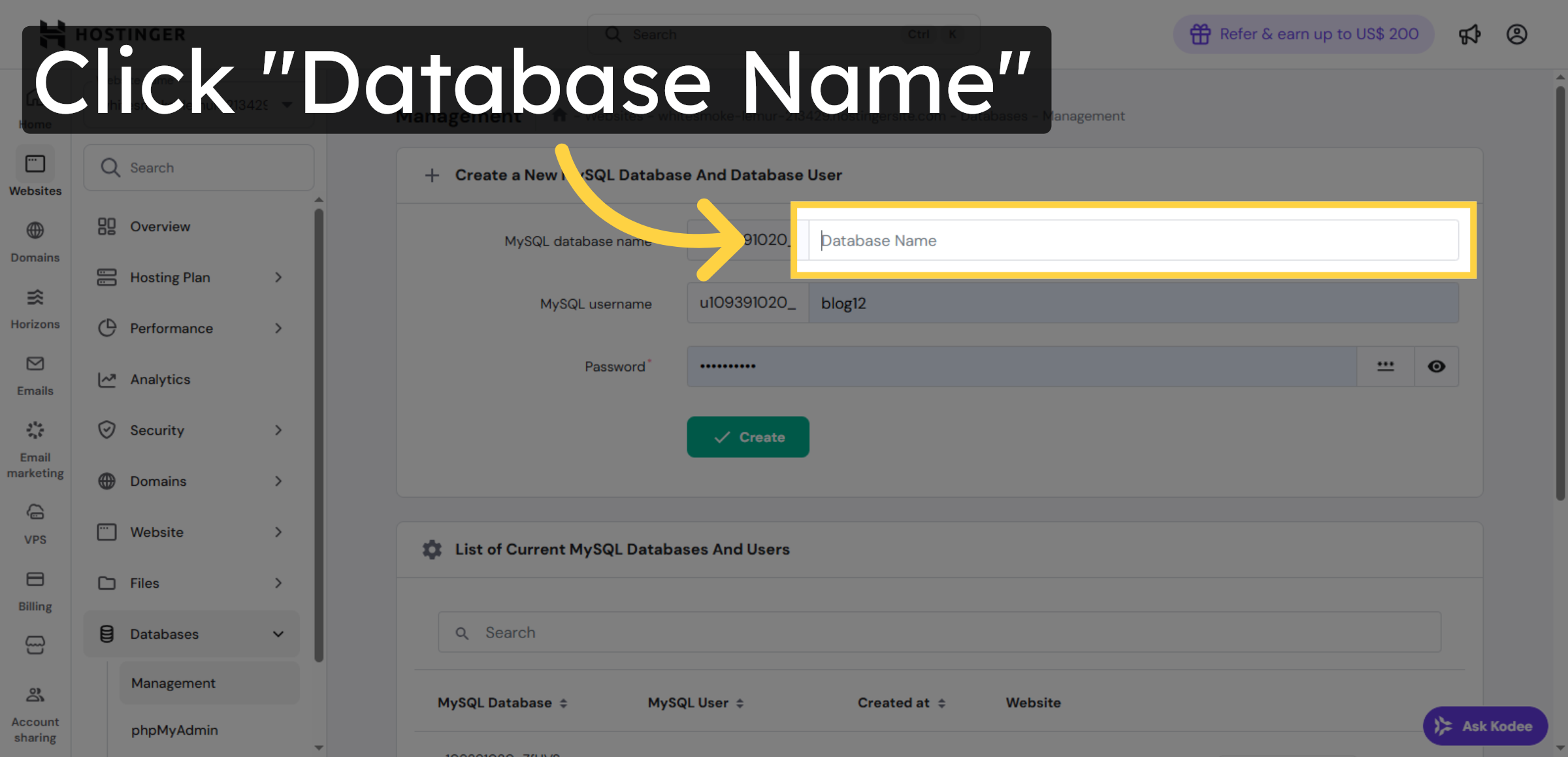 Choose Database Name