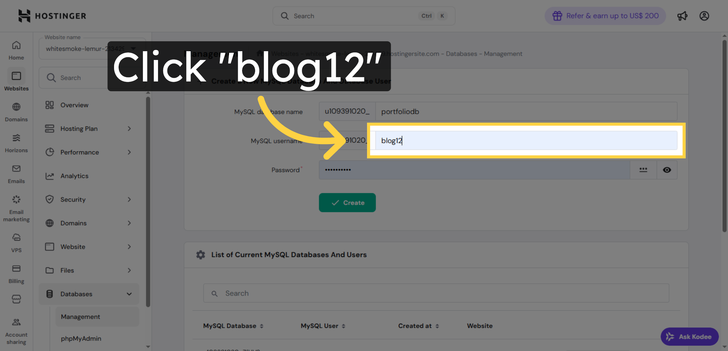 Select Database User