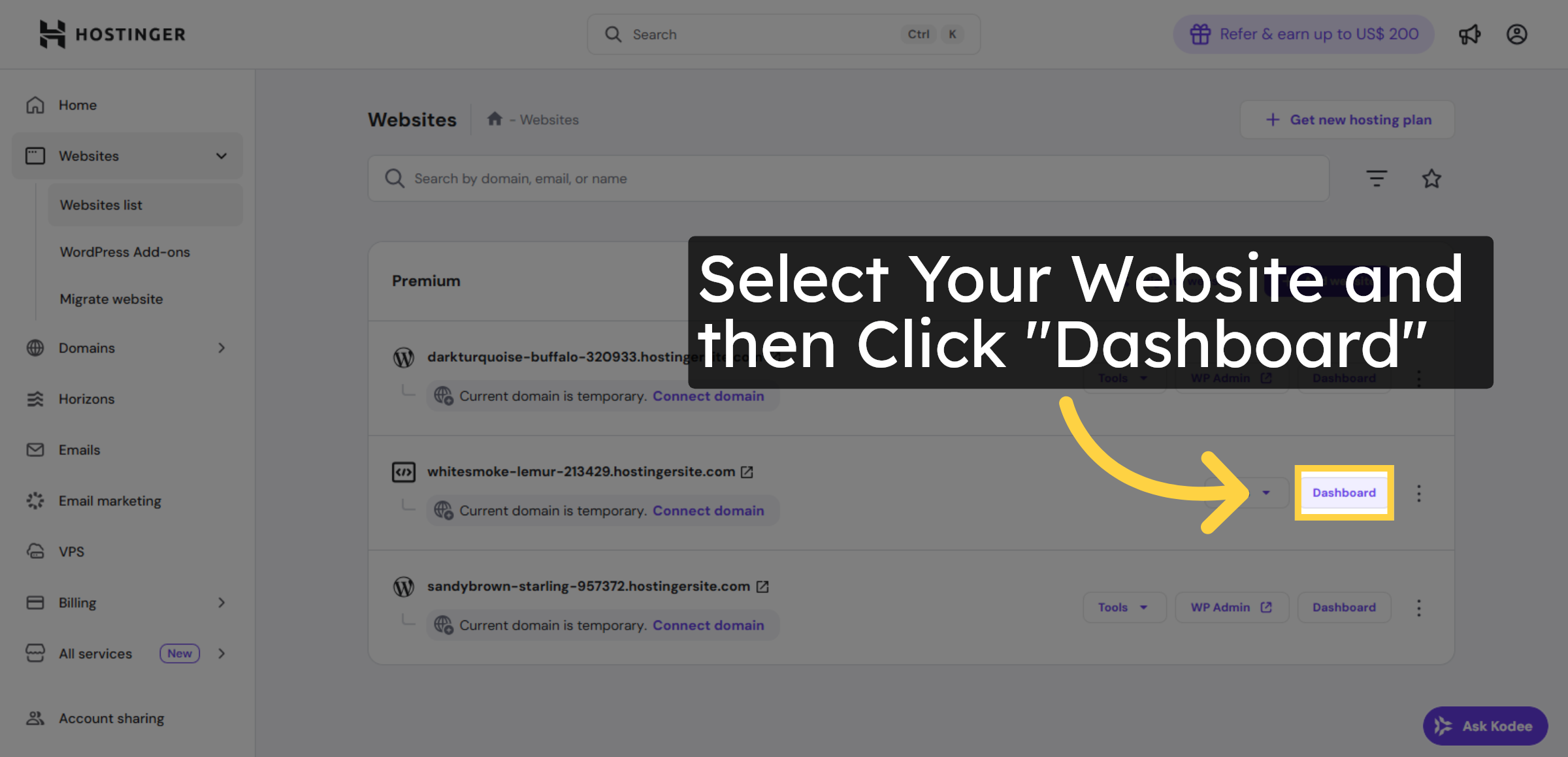 Open Website Dashboard