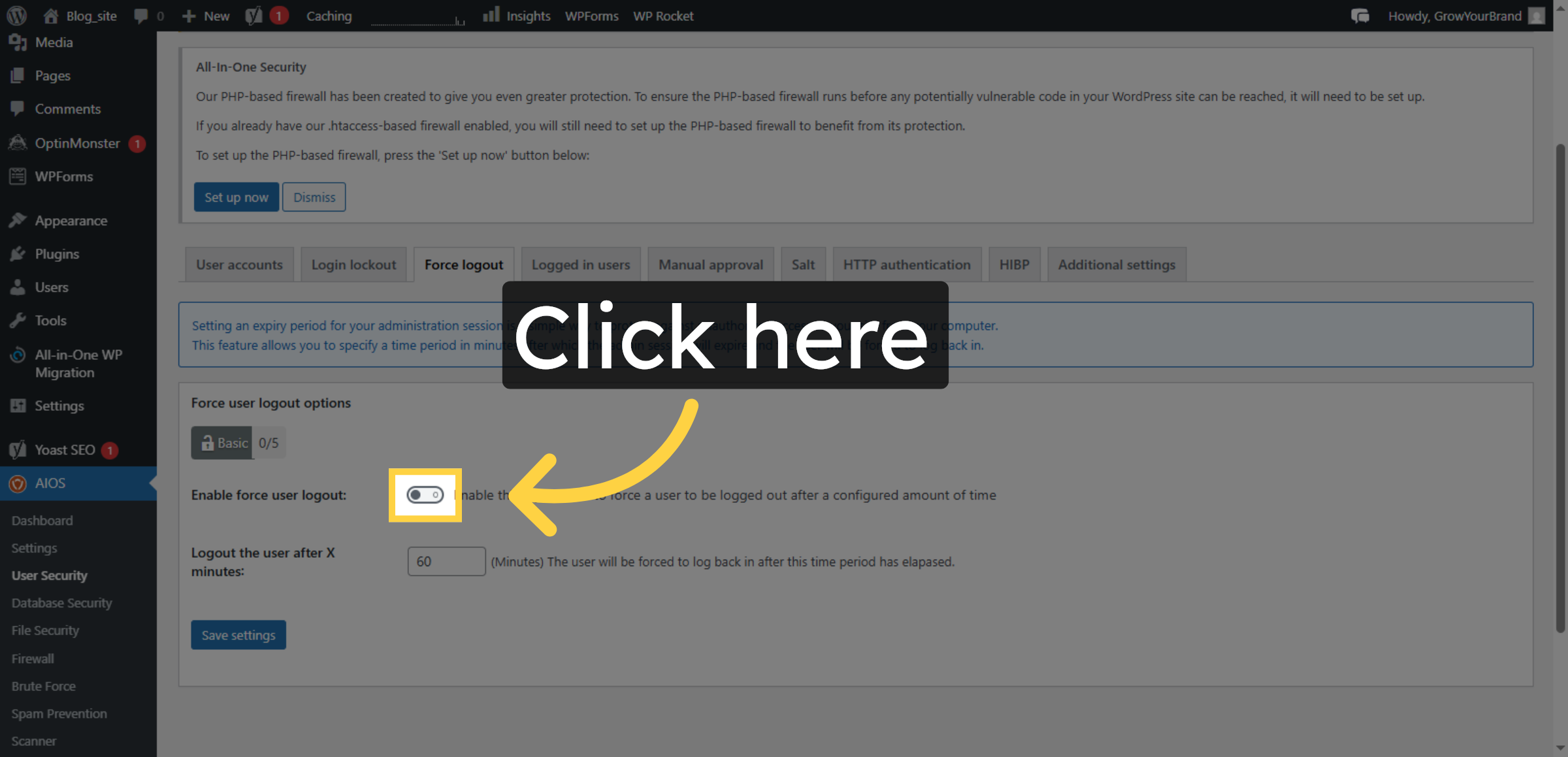 Enable Force user Logout
