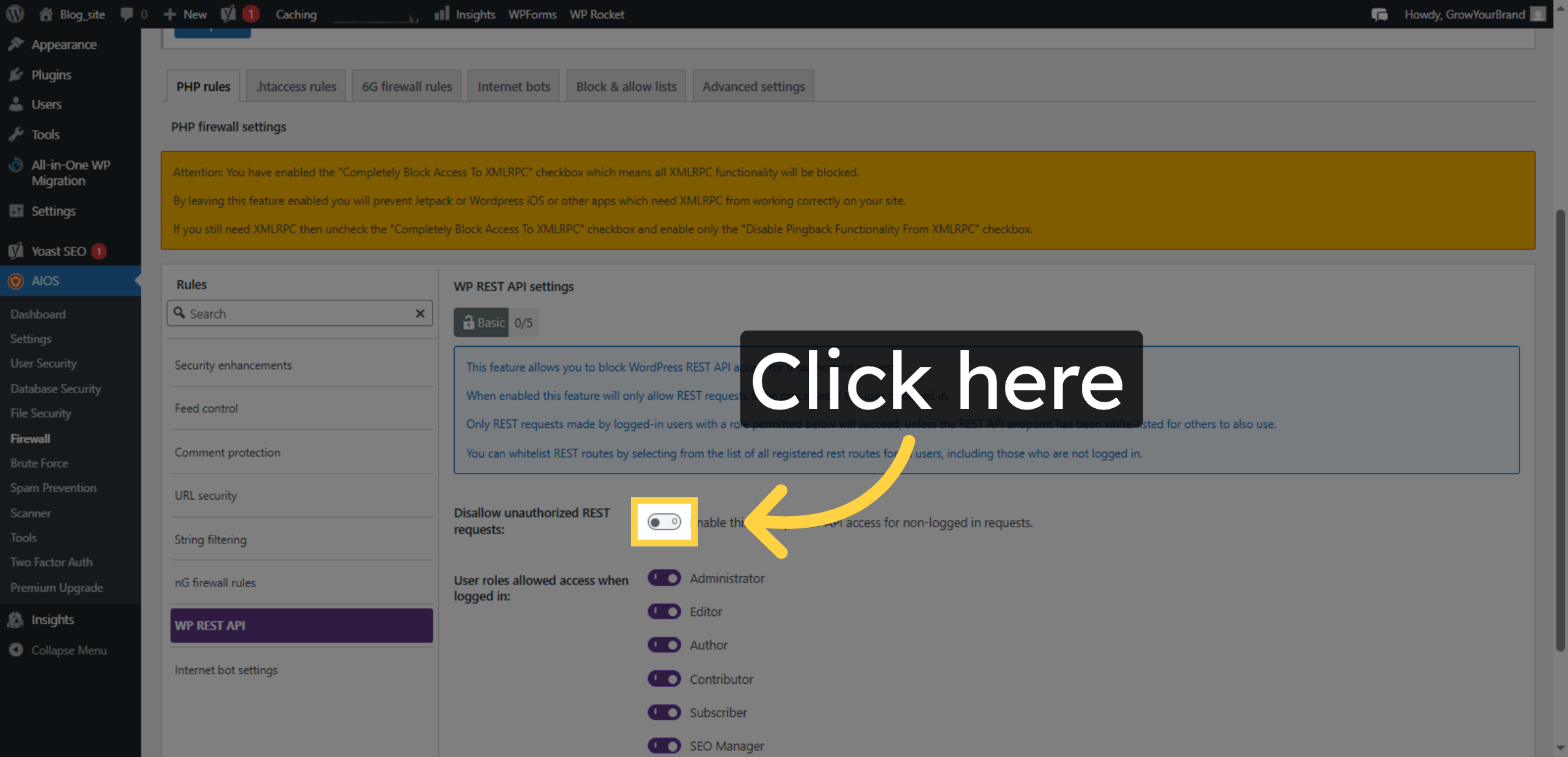 Enable WP REST API Firewall