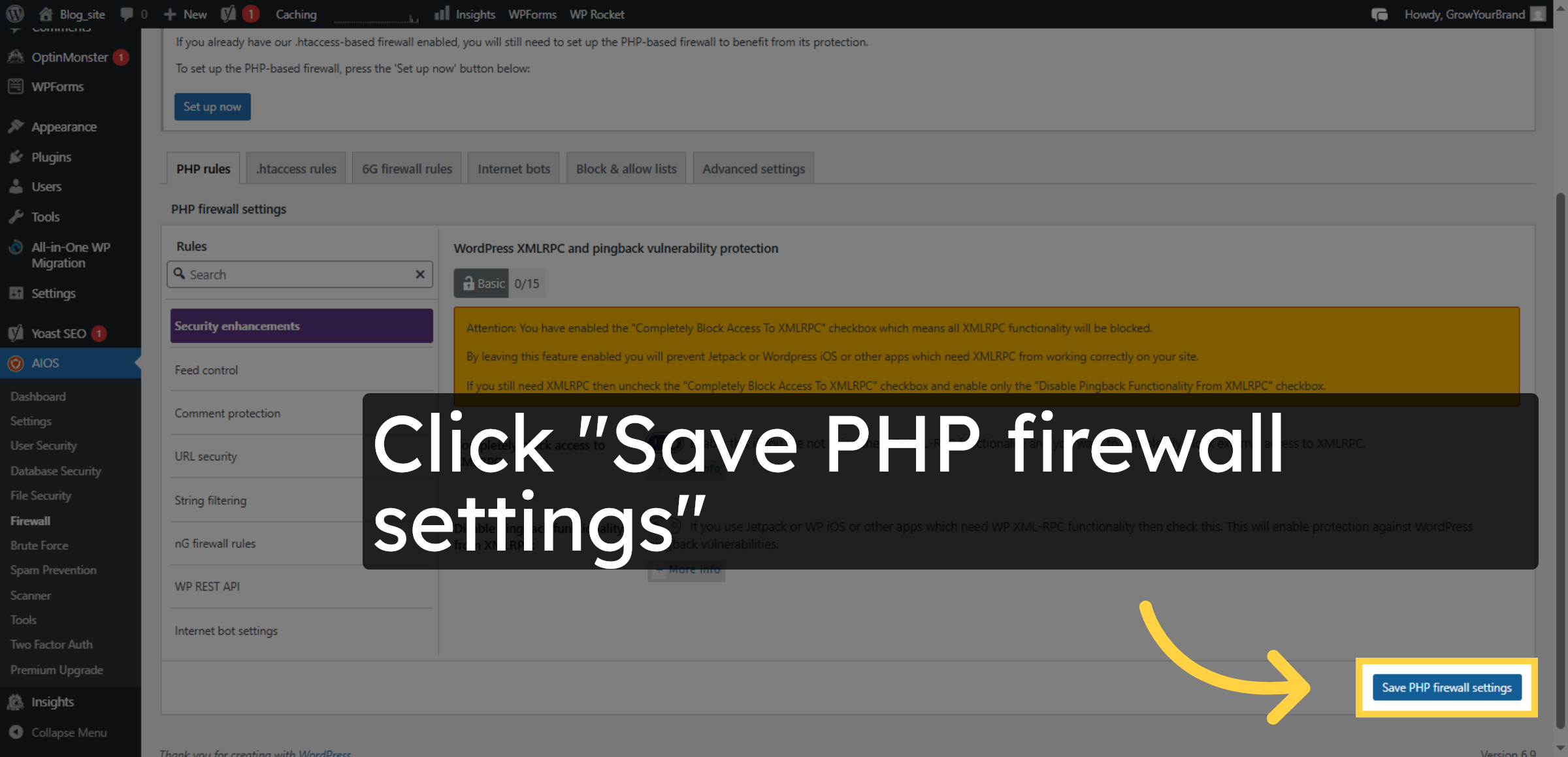 Save PHP Firewall Settings
