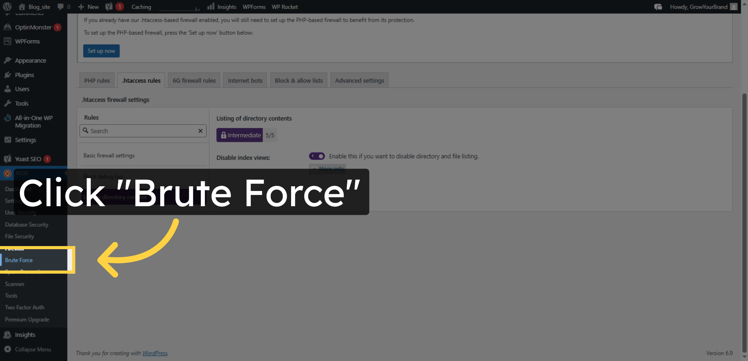 Open Brute Force Settings