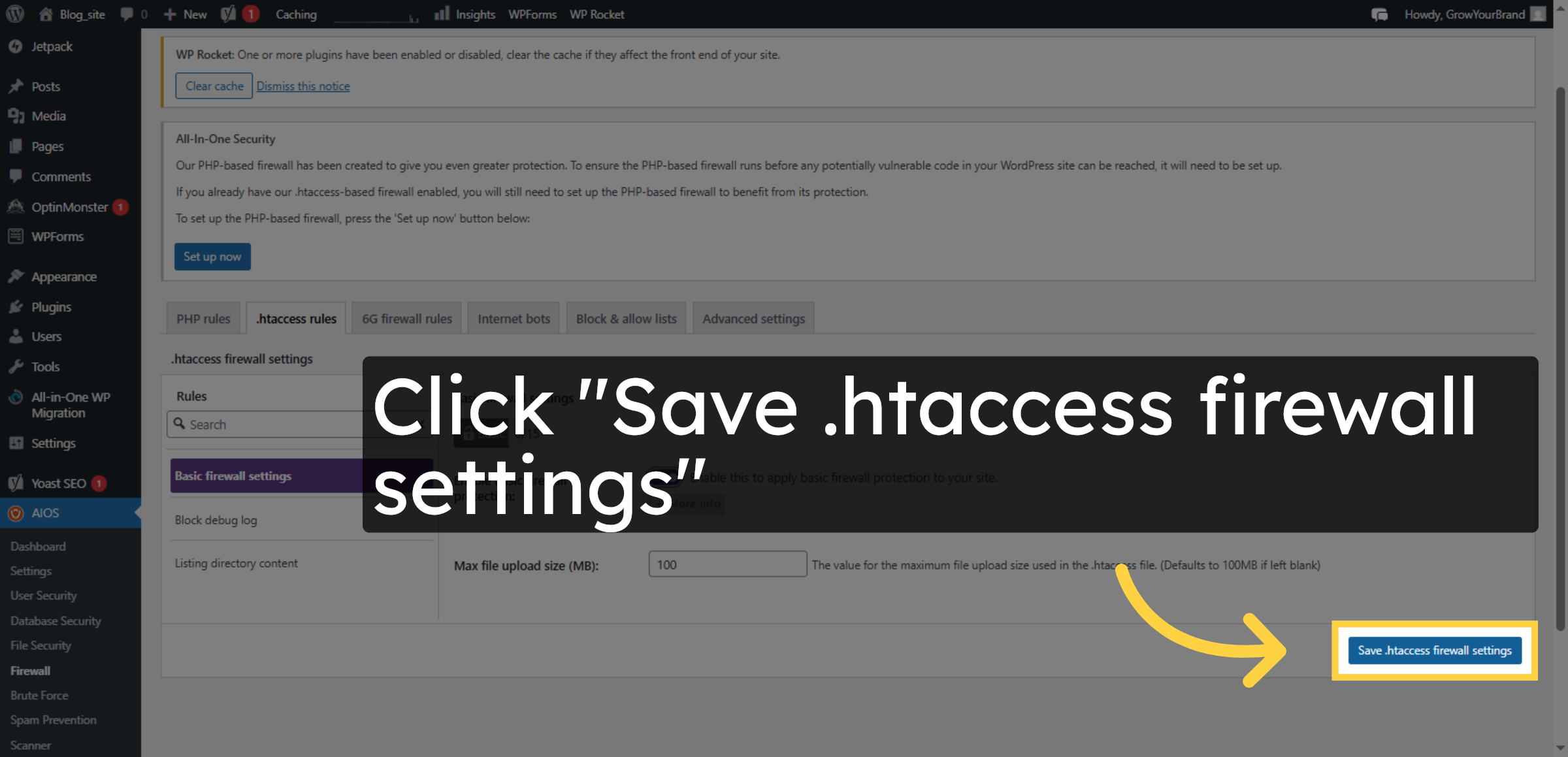 Save .htaccess Firewall Settings