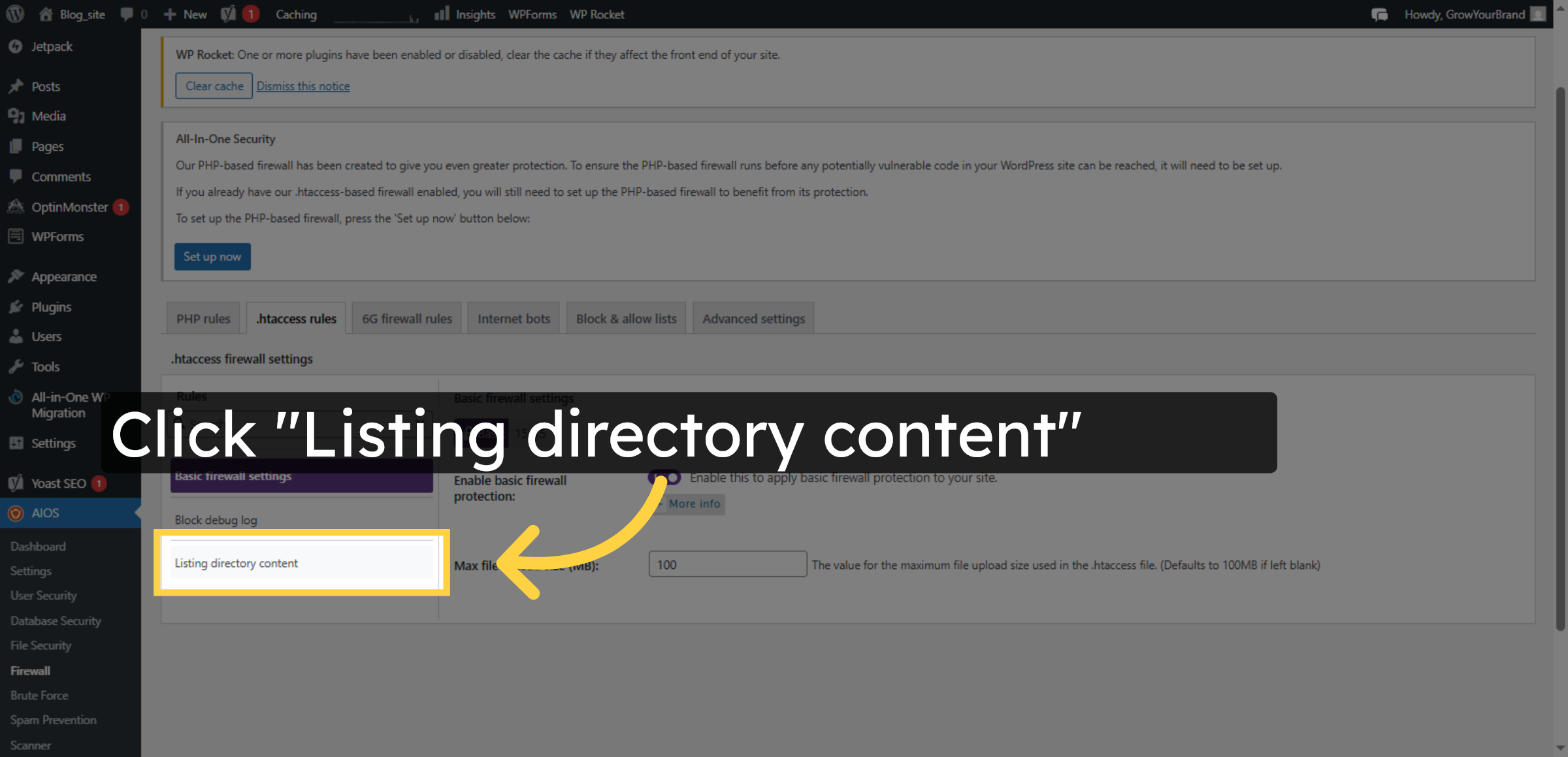 Open Directory Listing Settings