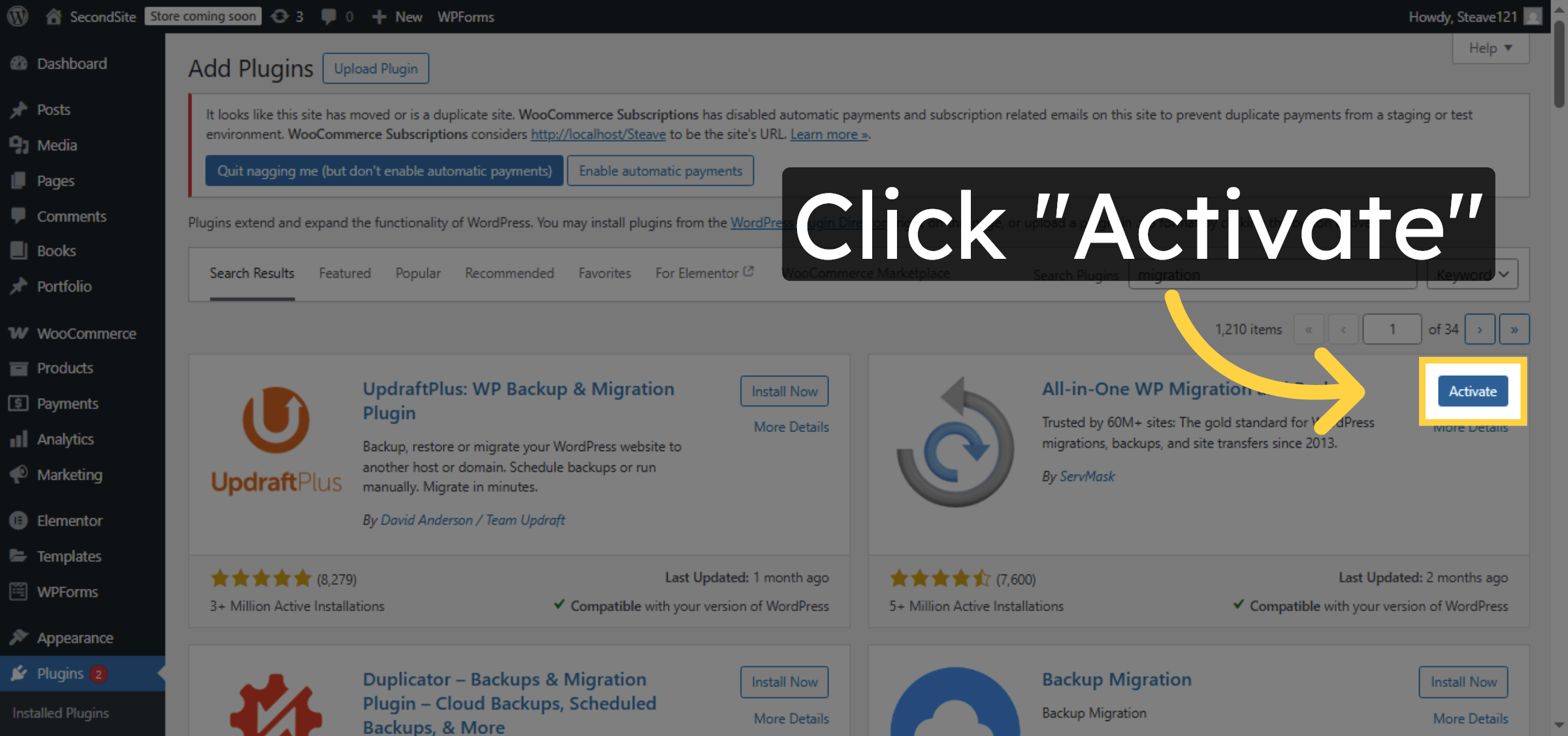 Activate Migration Plugin