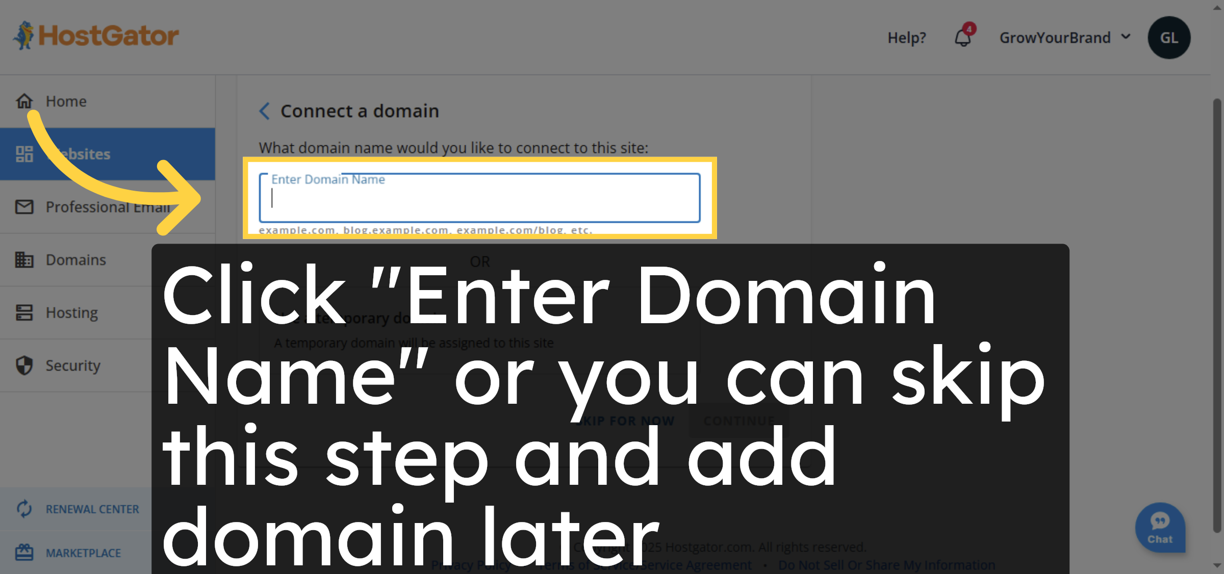 Enter Domain Name
