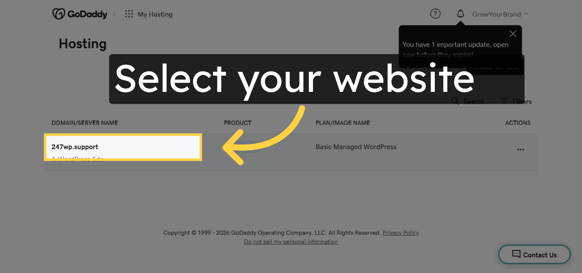 Select Your Hosting Account