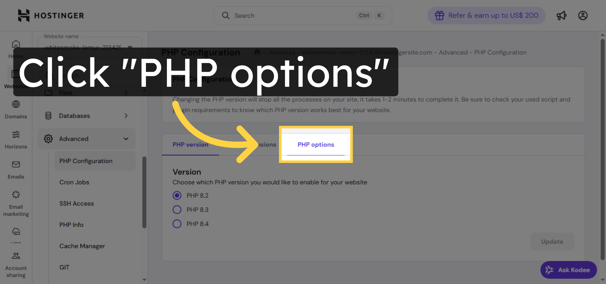 Access PHP Options