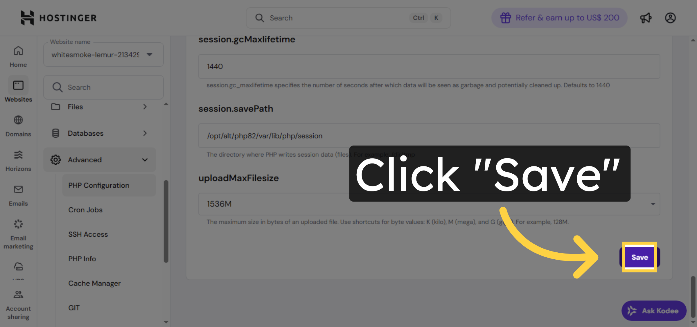 Save PHP Configuration