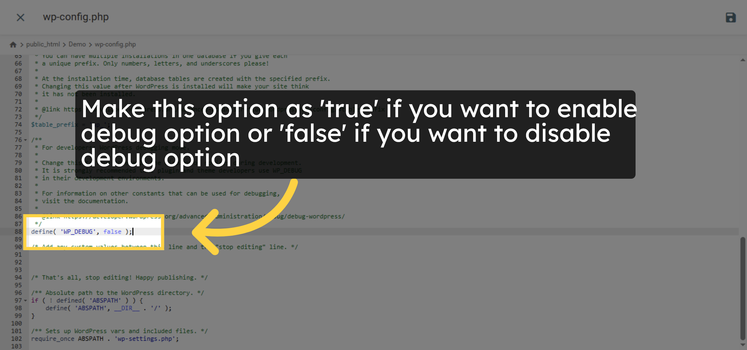 Change Debug option.