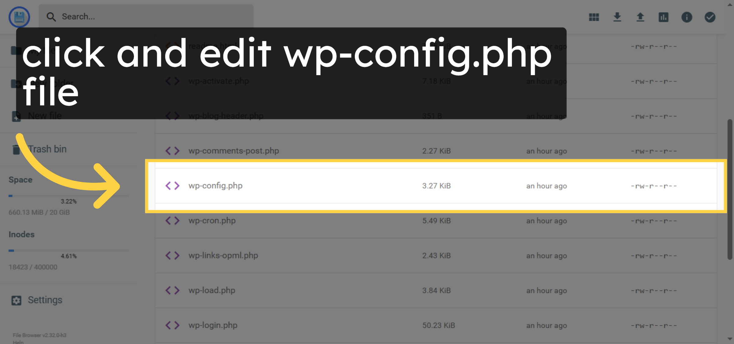 Select wp-config.php File for editing