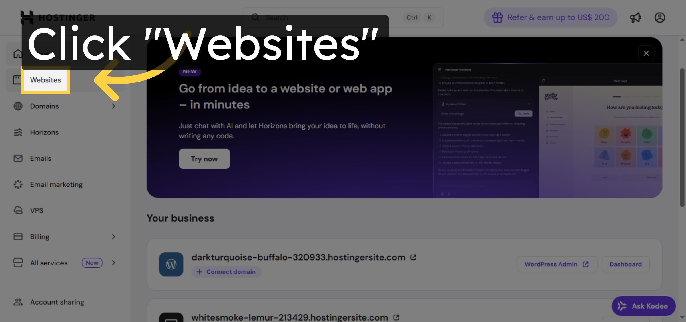 Login to your Hostinger's Account.