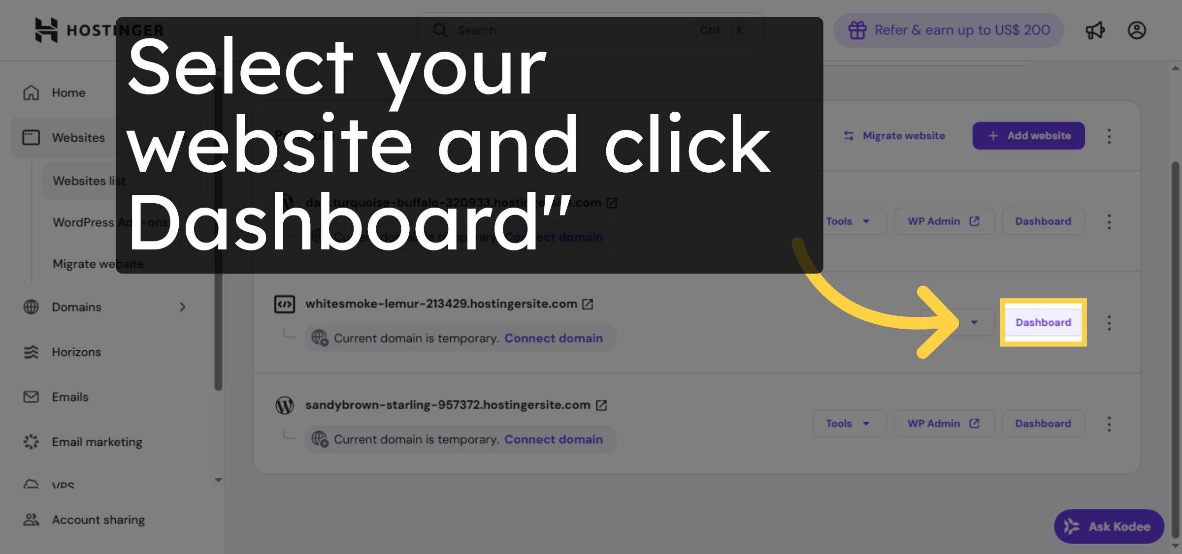 Open Website Dashboard
