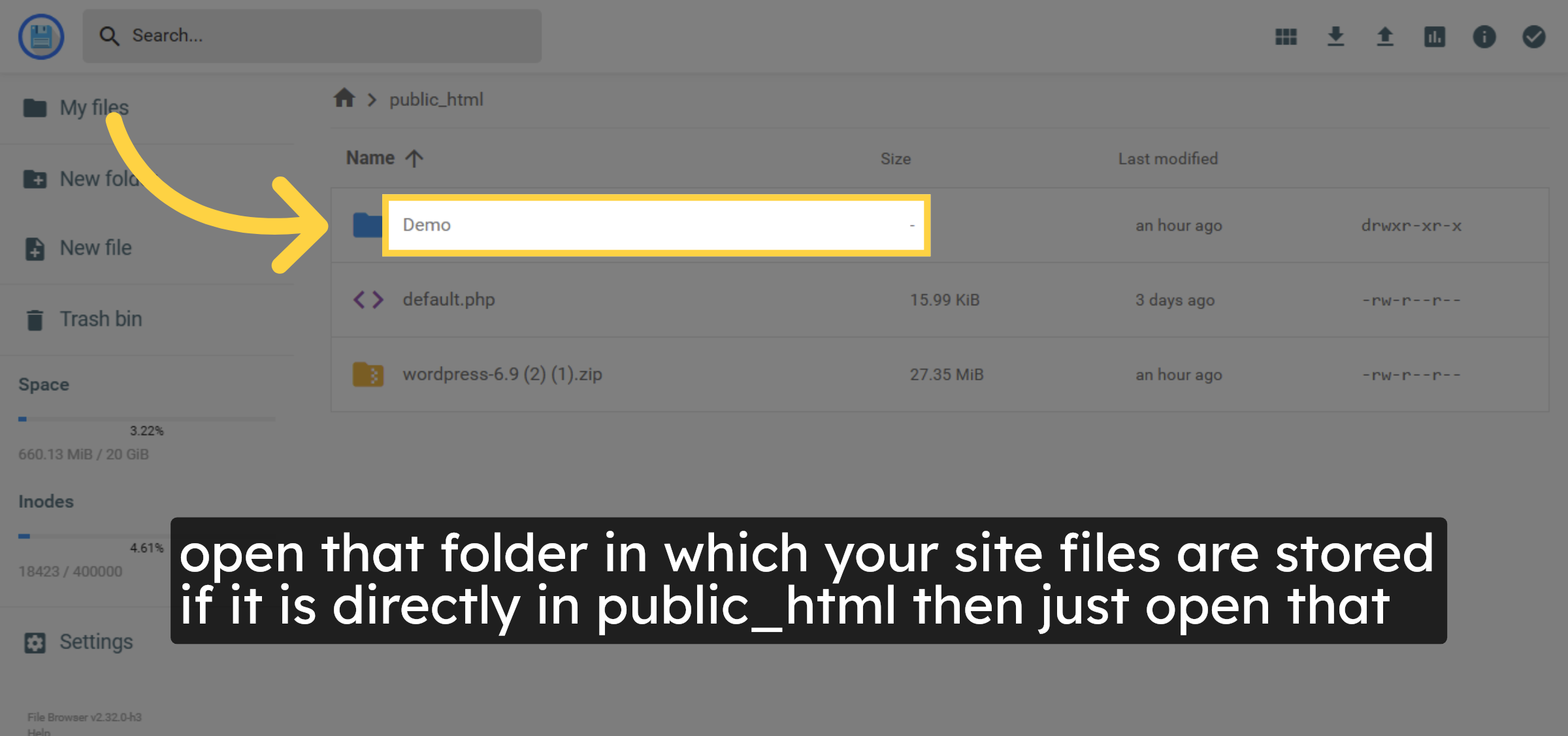 open folder in which your website files are located.