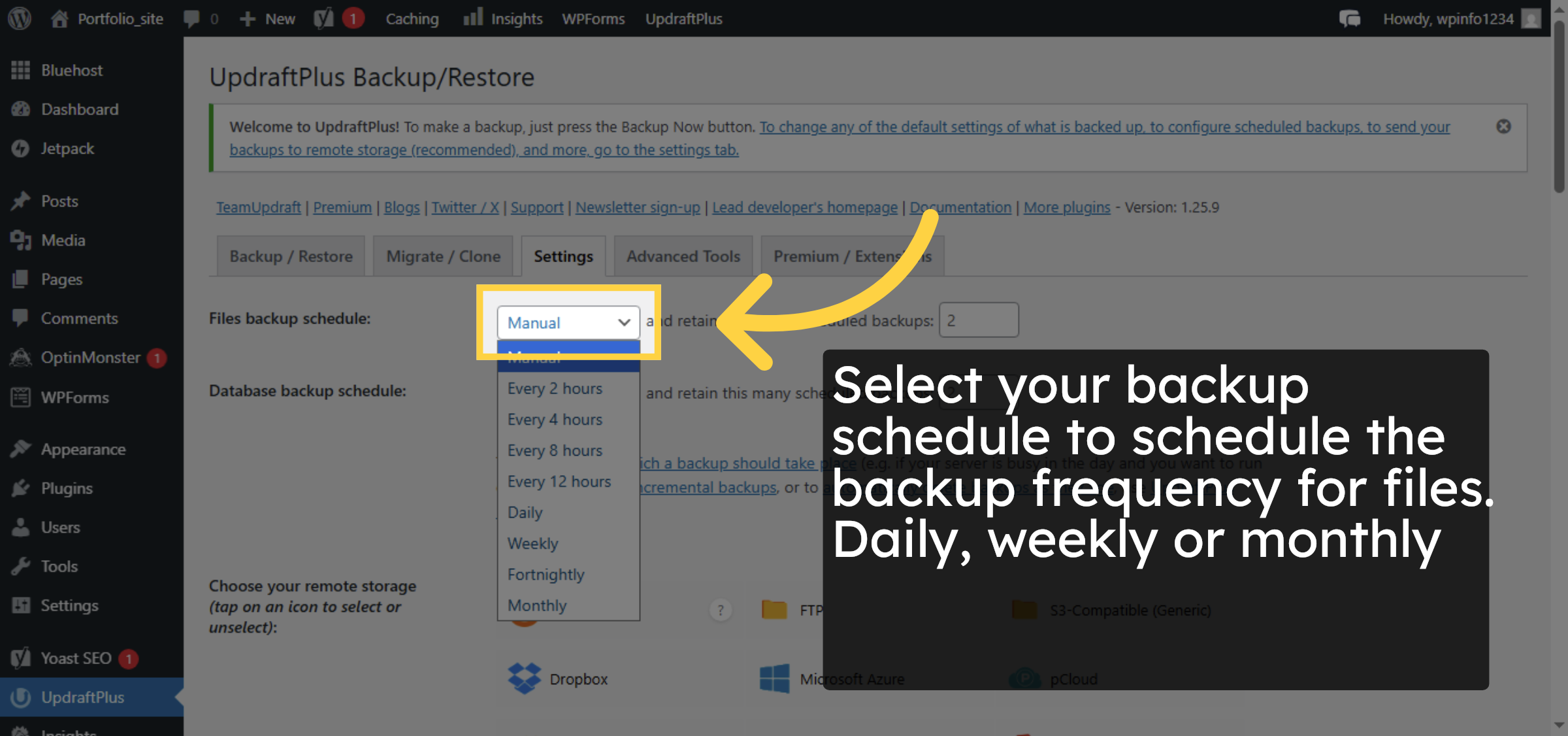 Open Backup Schedule Dropdown