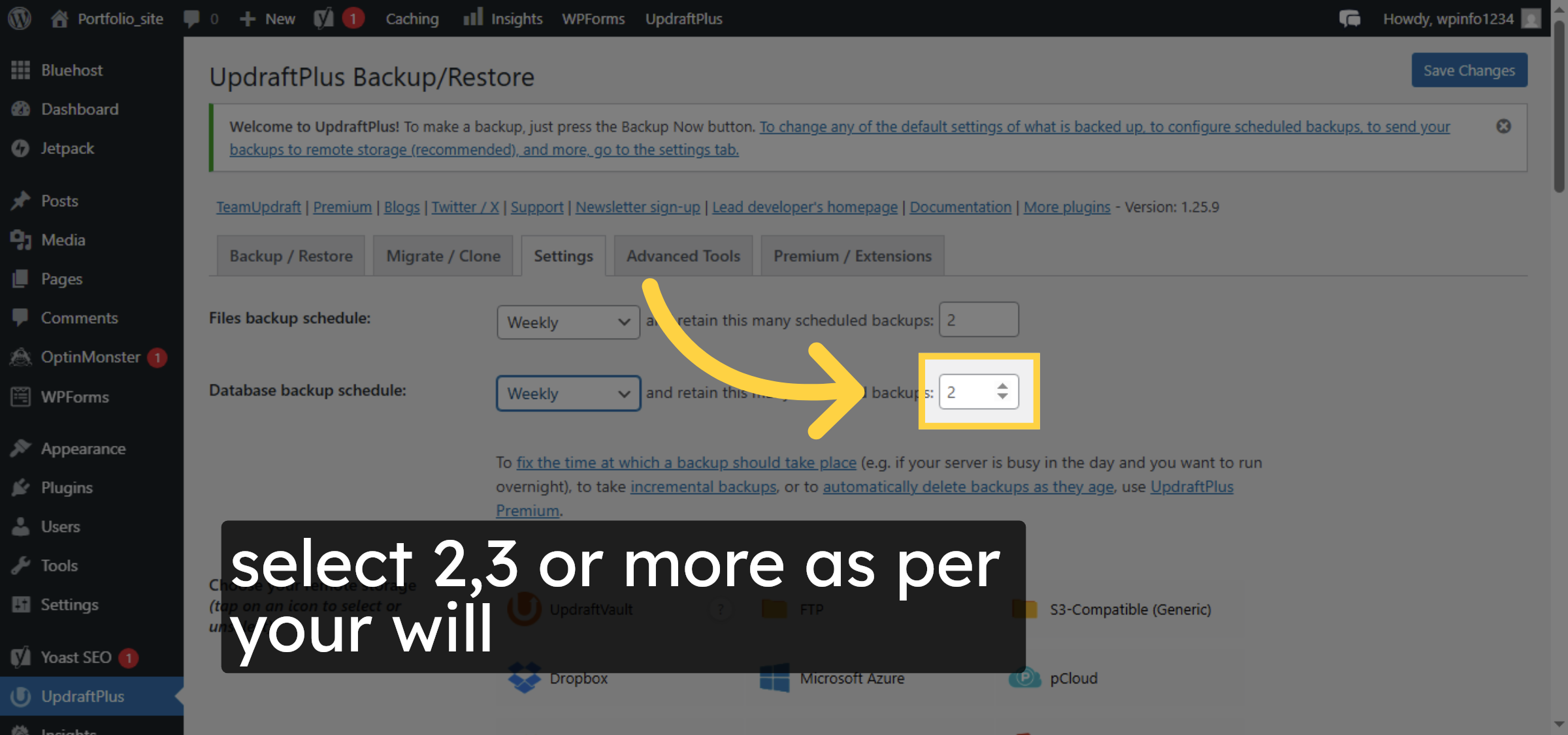 Choose Number of Database backups