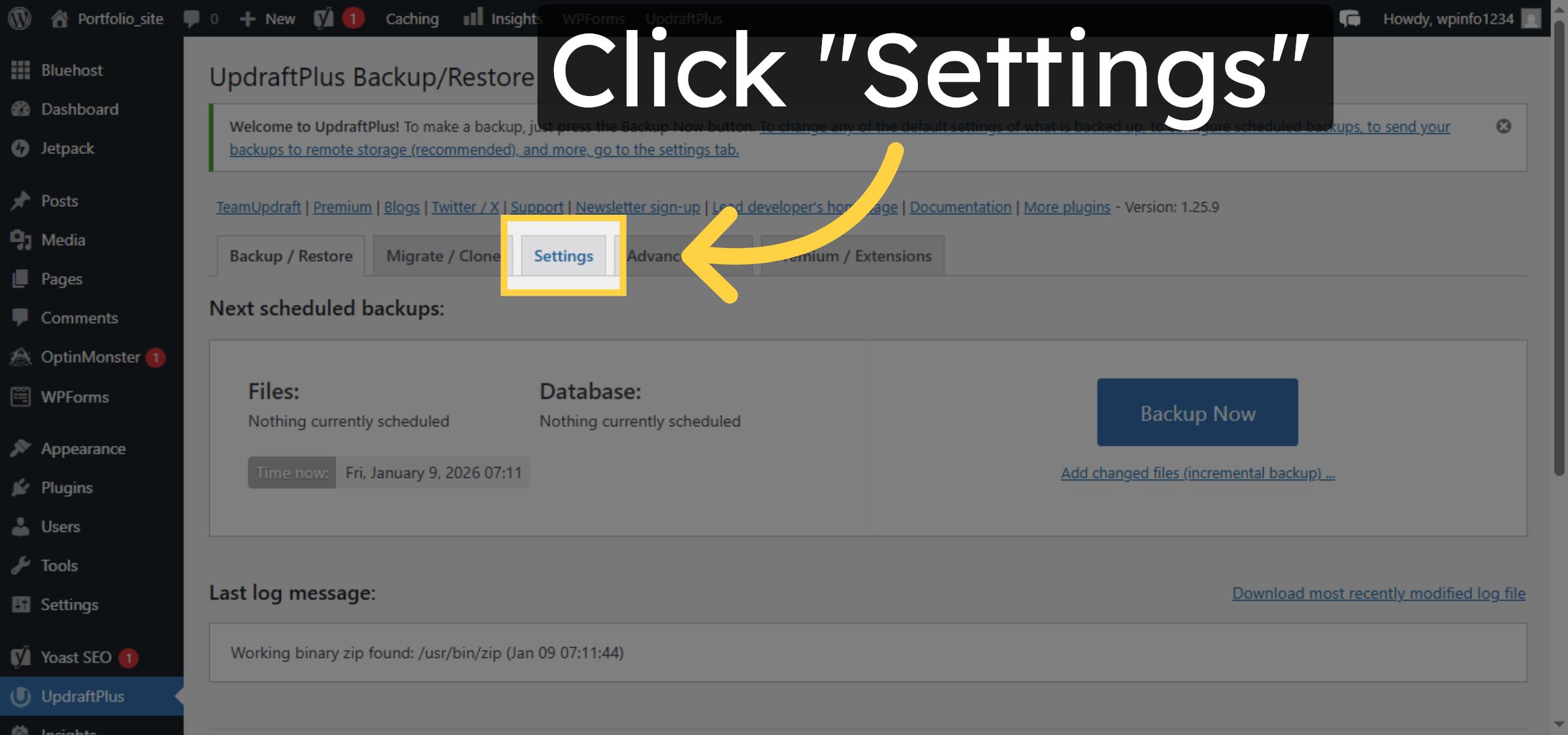 Access UpdraftPlus Settings