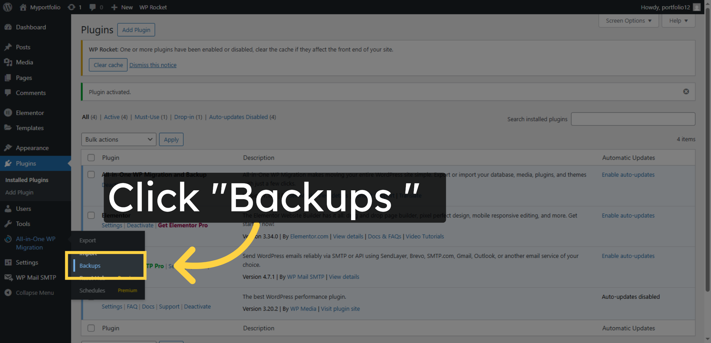 Open Backups Tab
