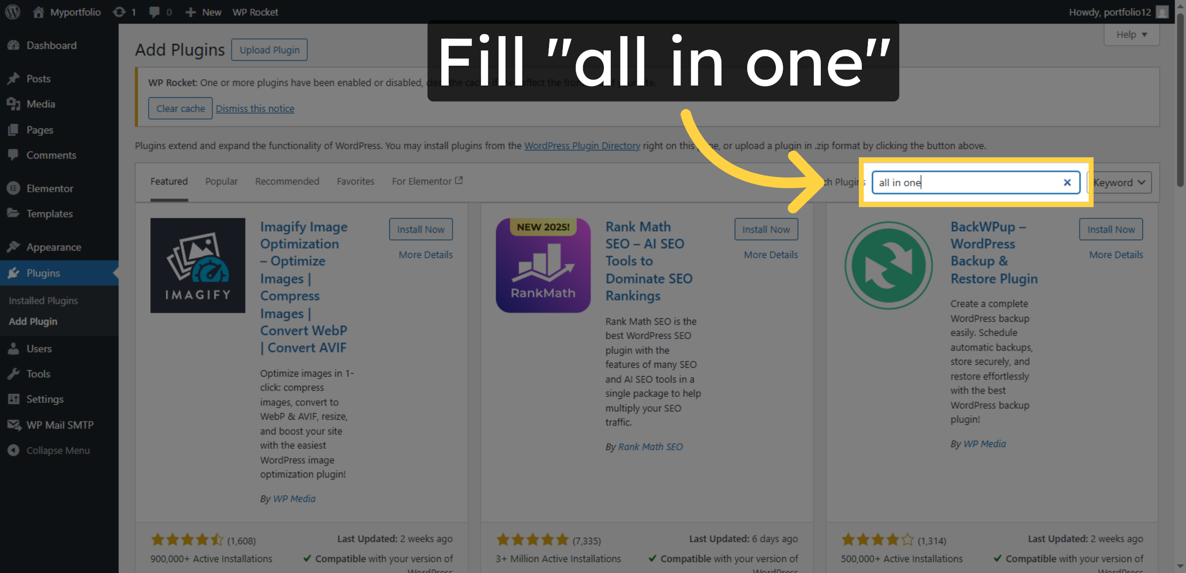 Search for All-in-One Backup Plugin