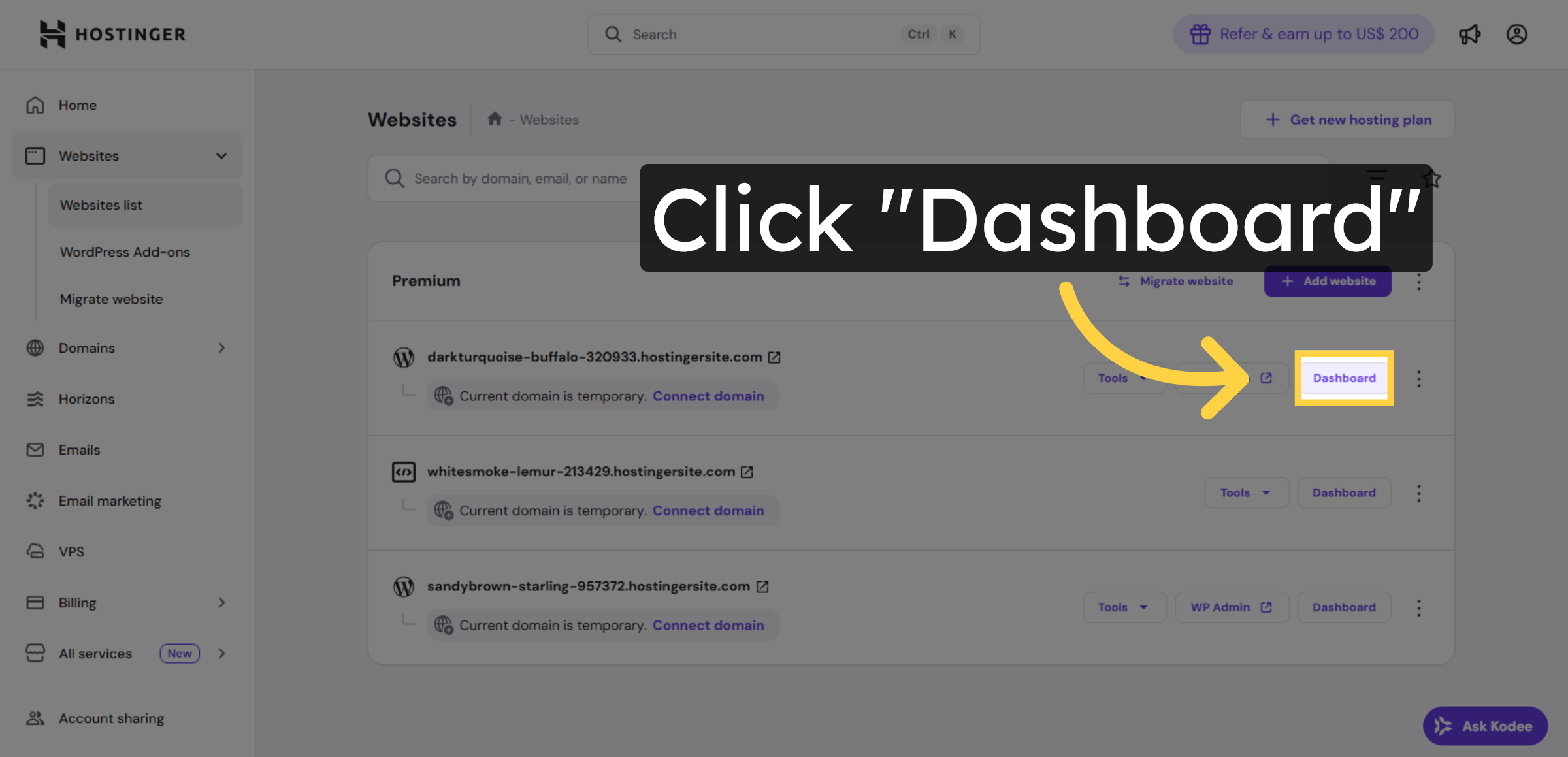 Open Website Dashboard