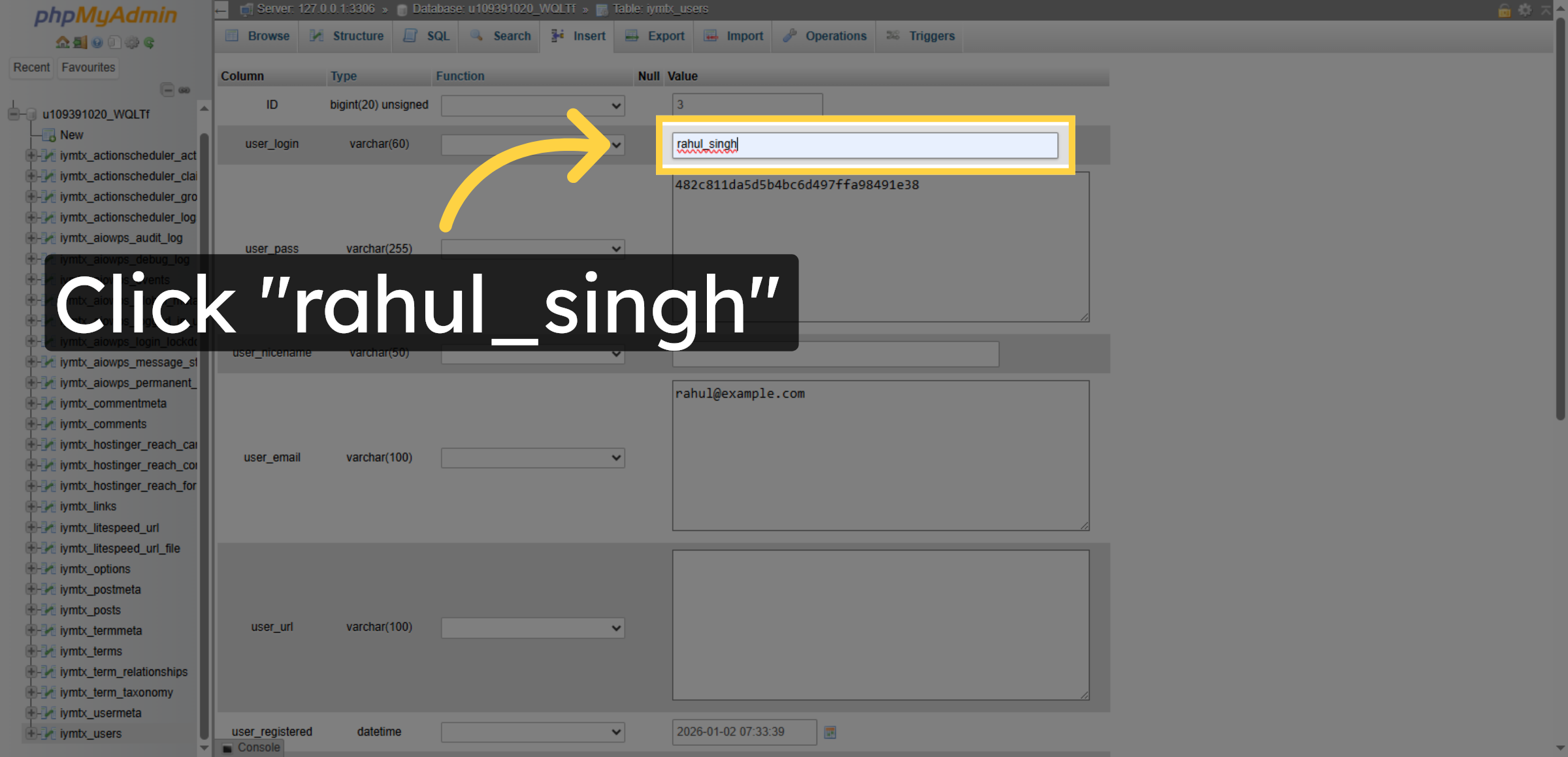 Select Updated Username