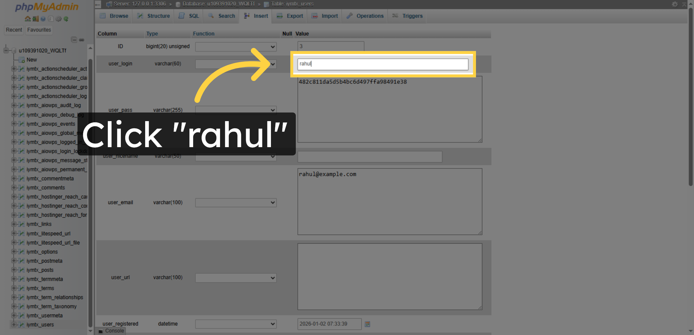 Select Username Field
