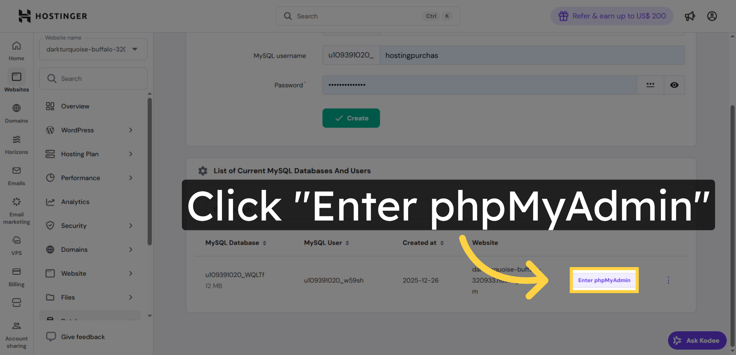 Click phpMyAdmin Interface