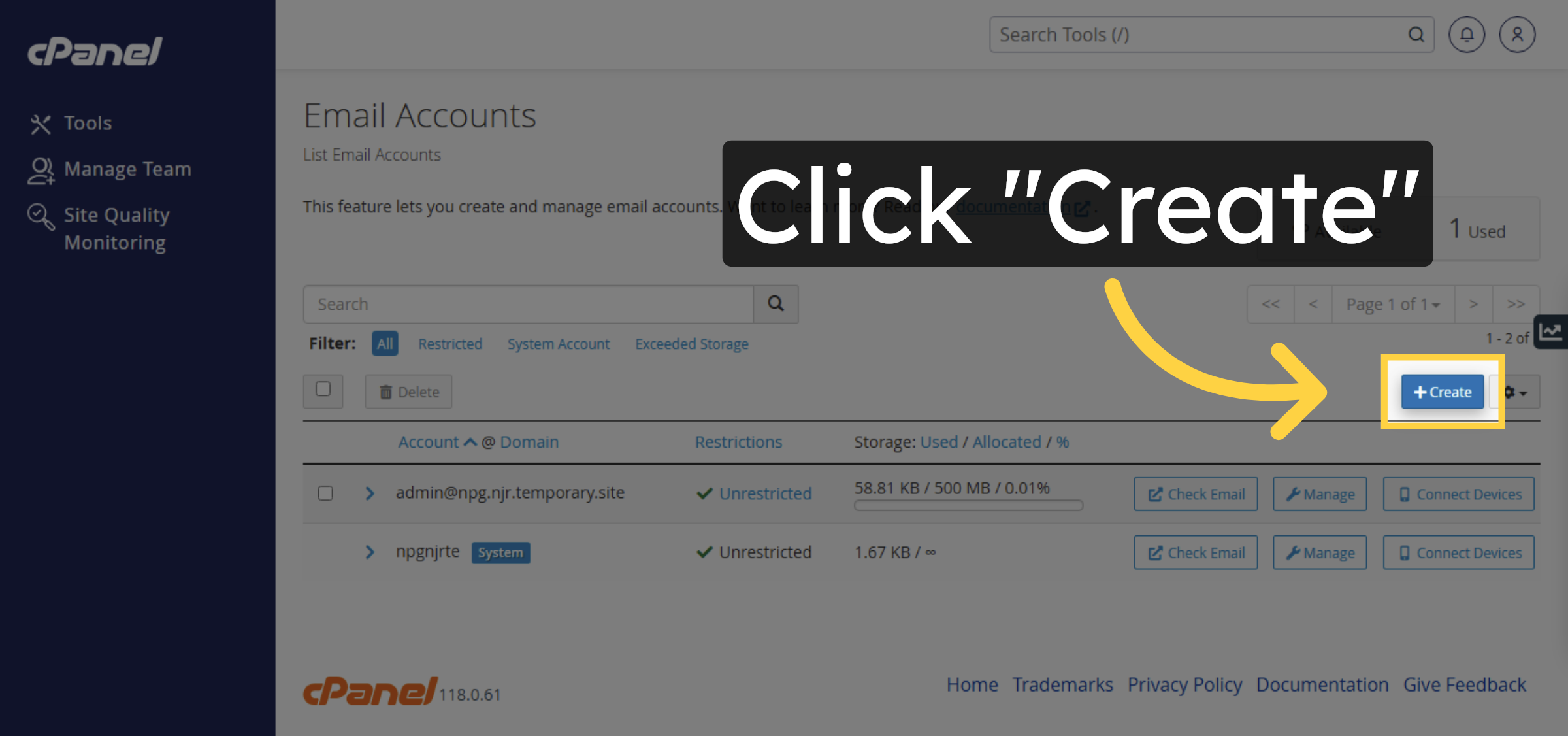Initiate Email Account Creation