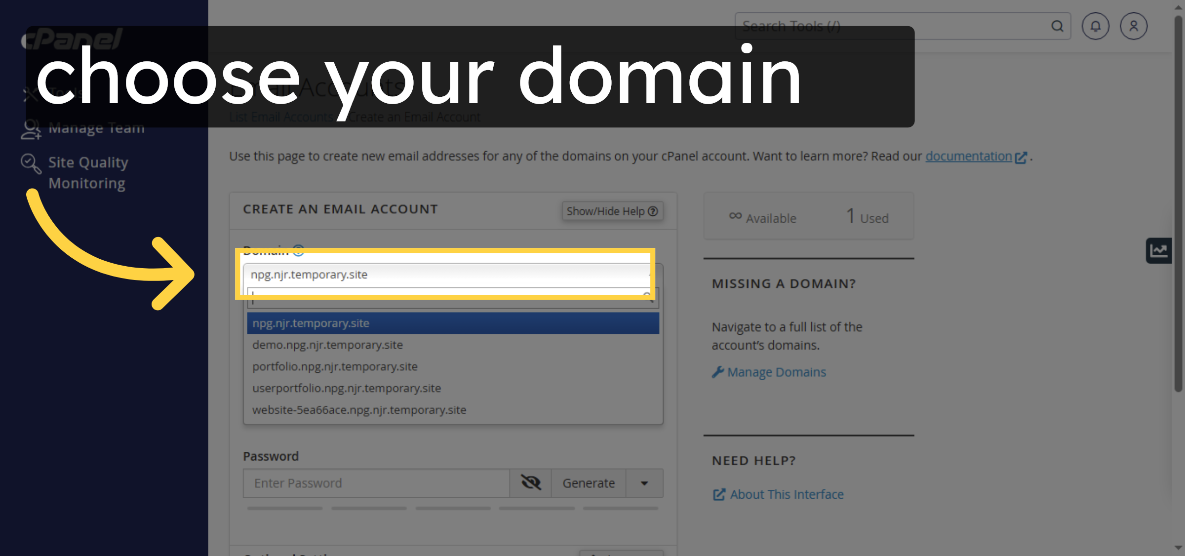Select Domain for Email