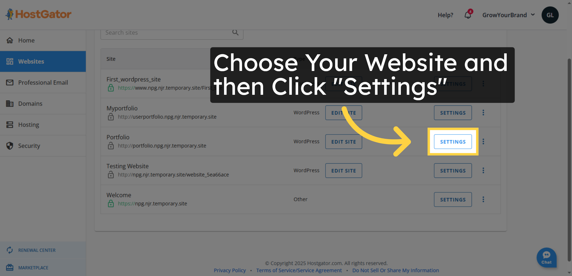 Open Website Settings
