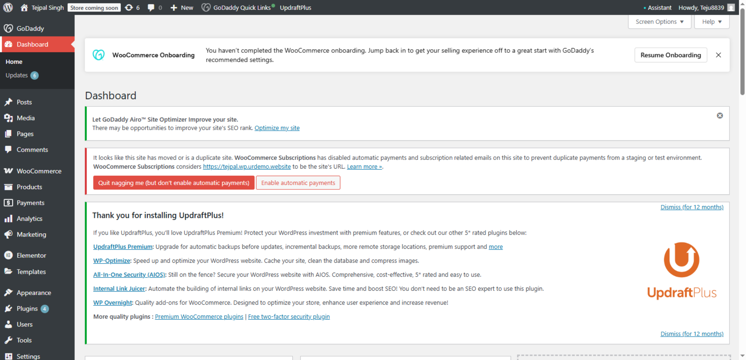 Switch To WordPress Dashboard