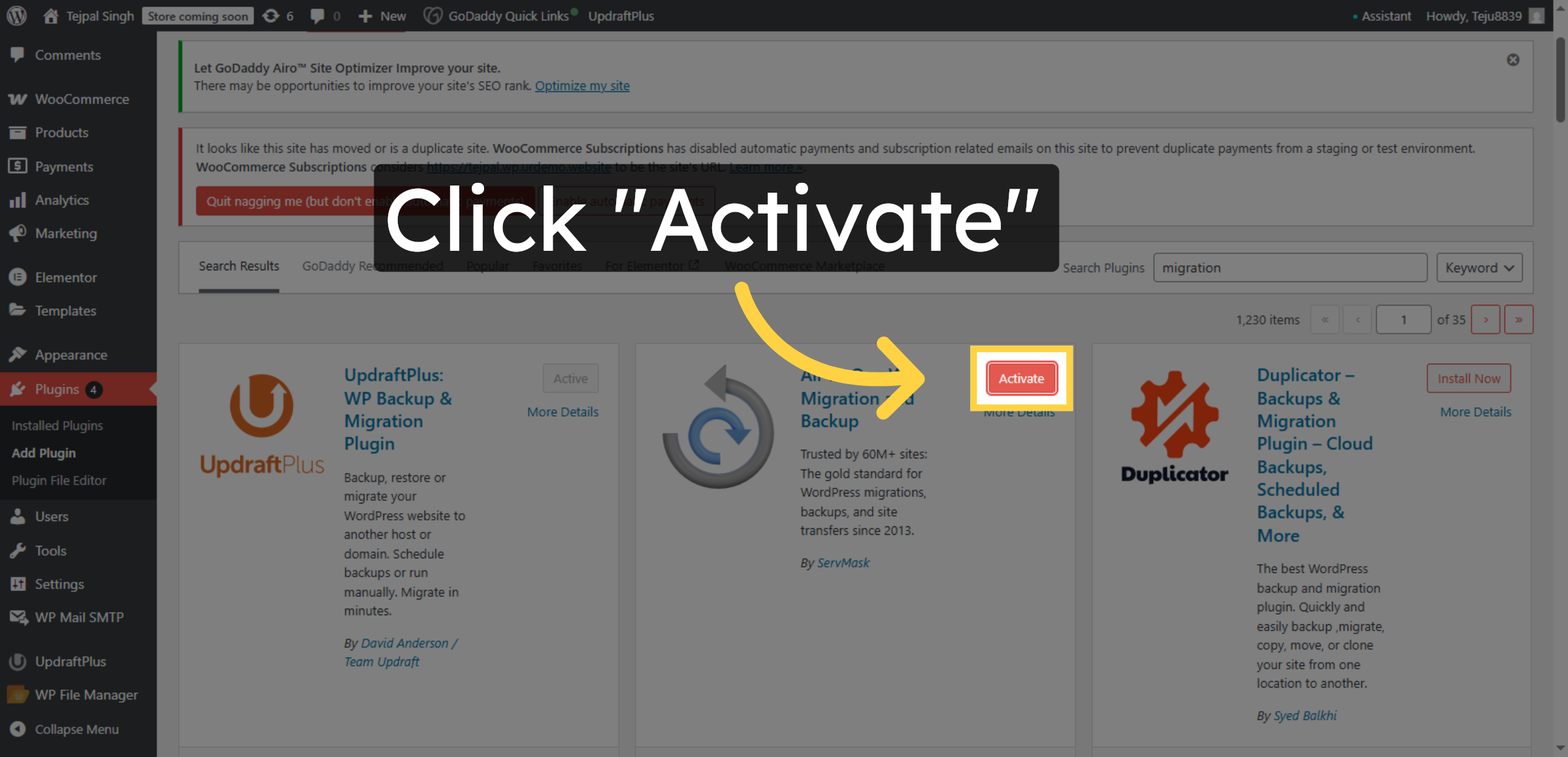 Activate Migration Plugin